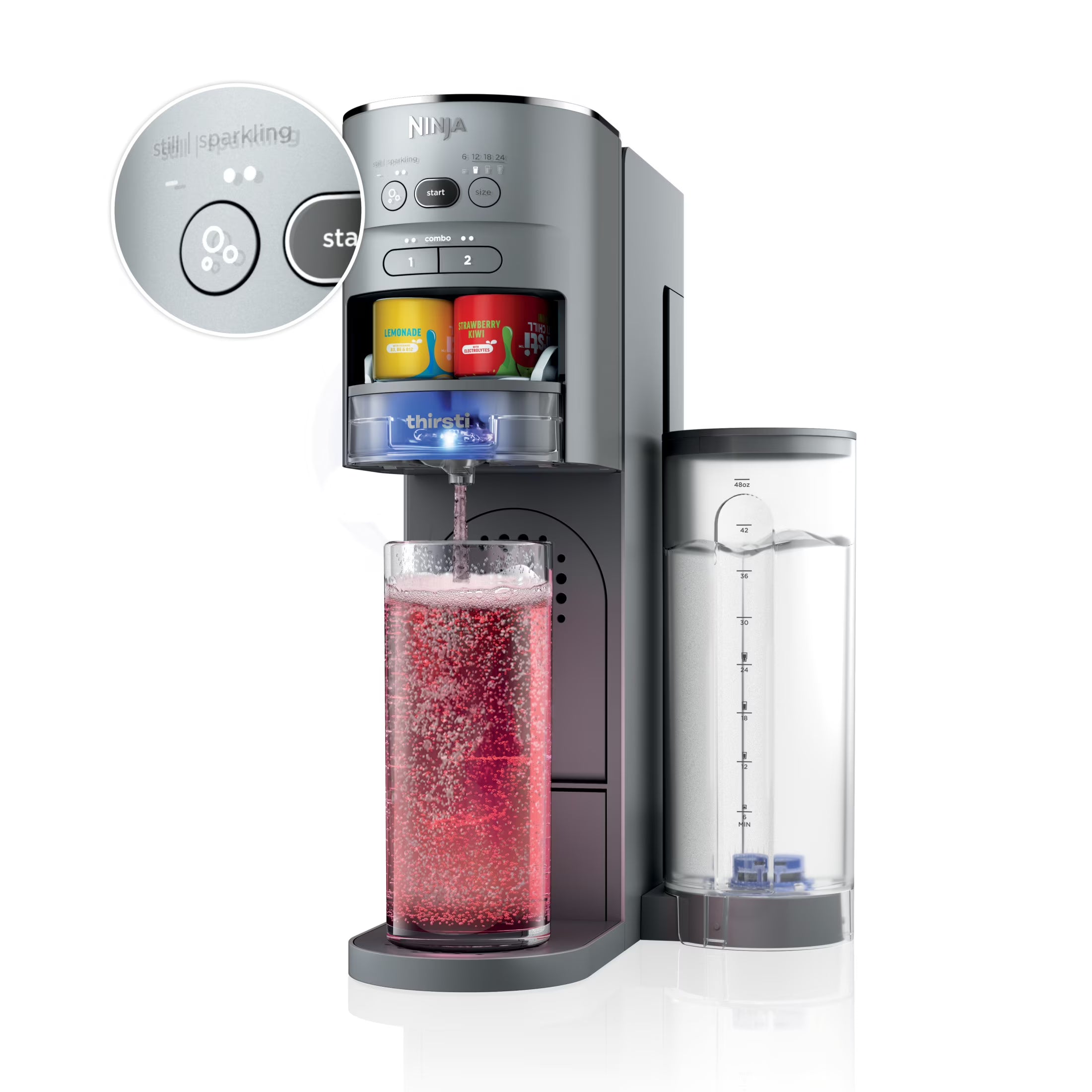 2026 New Ninja Thirsti Drink Maker, Still, Sparkling Custom Drink Kit, with CO2 Canister, Flavors, and 48 oz Reservoir
