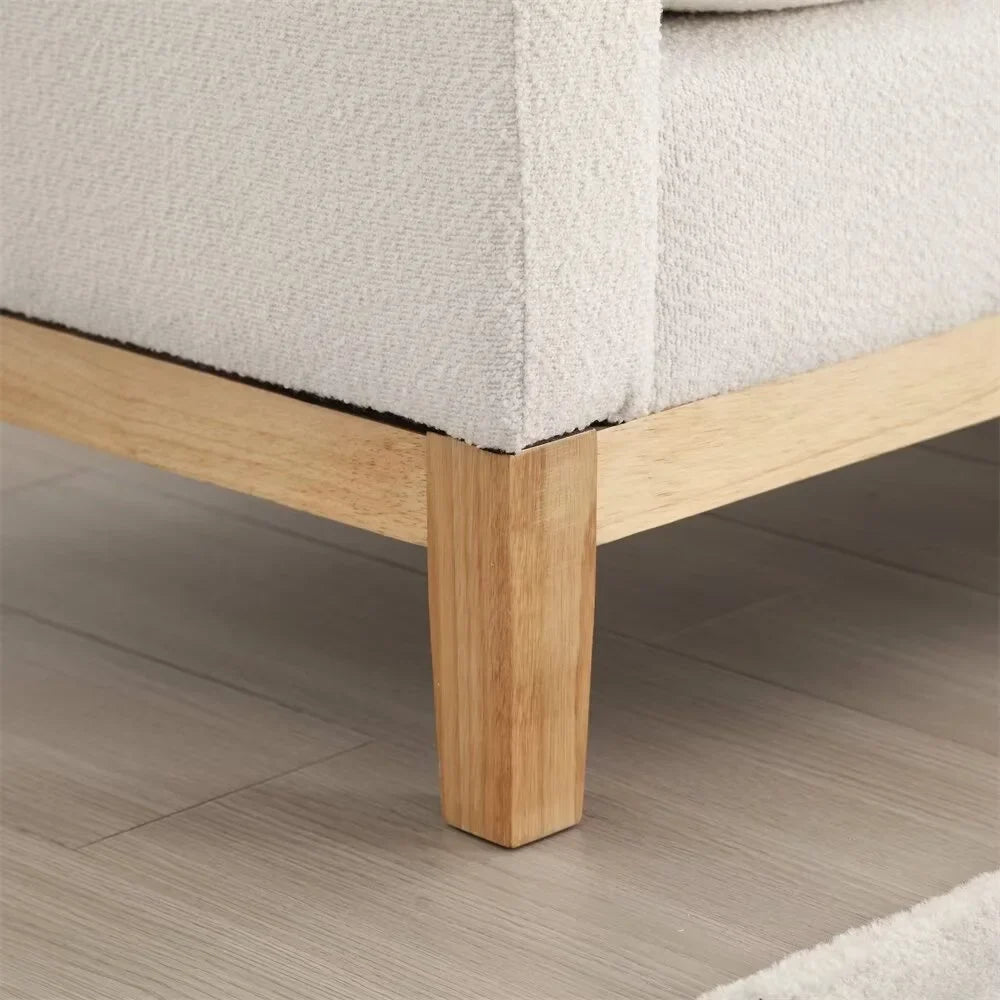 2026 New End of Bed Bench, 53.5" Boucle Fabric Upholstered Entryway Bench with Wood Legs & Bolster Pillows, Rolled Arm Cushioned Ottoman Foot Rest Long Stool Window Extra Seating for Bedroom, Ivory - Image 10