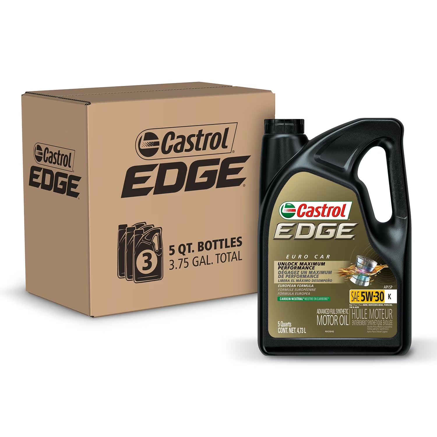 2026 New Castrol Edge 5W-30 K Advanced Full Synthetic Motor Oil, 5 Quarts, Case of 3