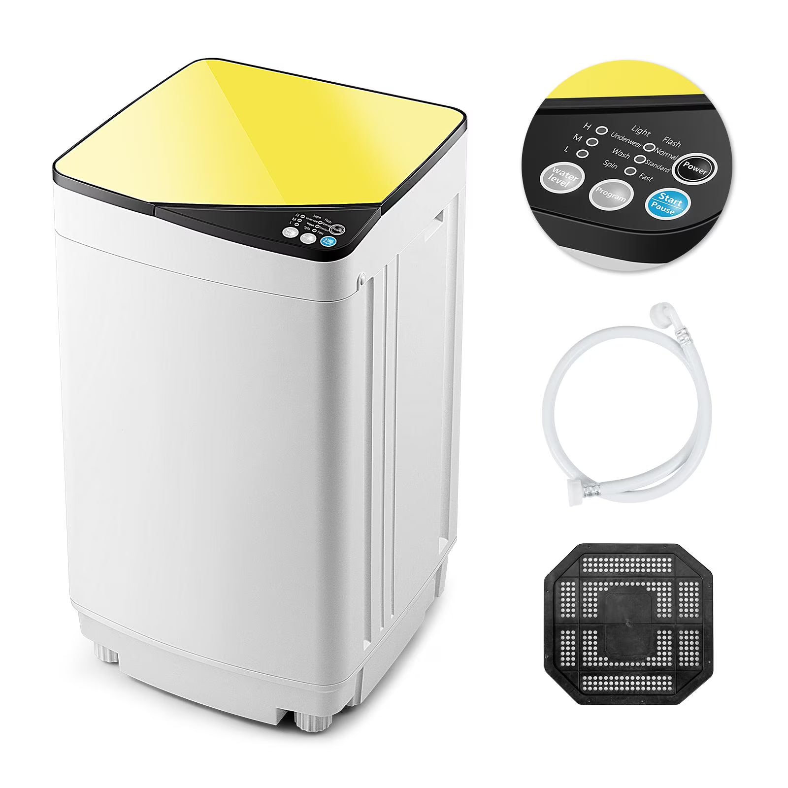 2026 New Giantex Full-Automatic Washing Machine, 7.7lbs Capacity Washer and Spinner Combo w/Built-in Barrel Light, Drain Pump & Long Hose, Compact Laundry Washer for Small Spac/RV/Dorm (Yellow)