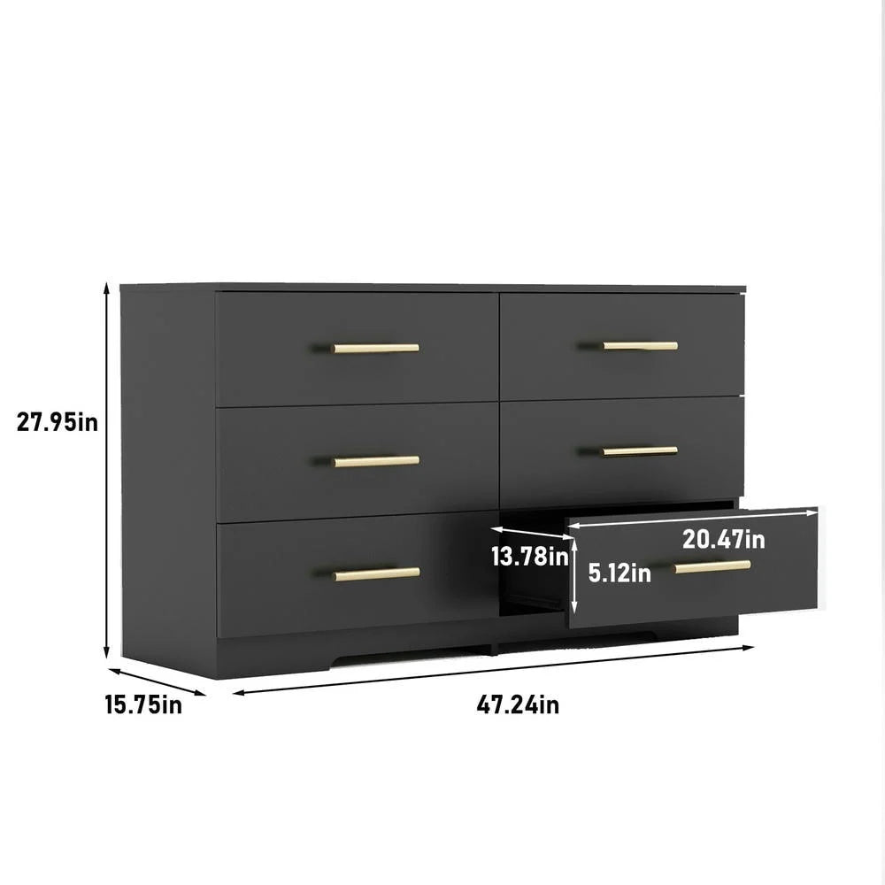2026 New Kadyn Modern 6 Drawer Dresser Wood Cabinet,Dresser for Bedroom, Kitchen Storage Cabinet with Drawers, Chest of Drawers(Black) - Image 89