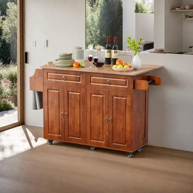 2026 New Lofka 52-Inch Kitchen Island with Storage on Wheels with Wood Drop Leaf, Ideal for Small Kitchens - Image 22