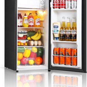 2026 New Seaoola Mini Fridge with Freezer, Single Door 4.4 Cu.Ft, Compact Mini Refrigerator, LED Light, Adjustable Thermostat, Removable Glass Shelves, Small Refrigerator for Dorm/Office/Bedroom(Black)