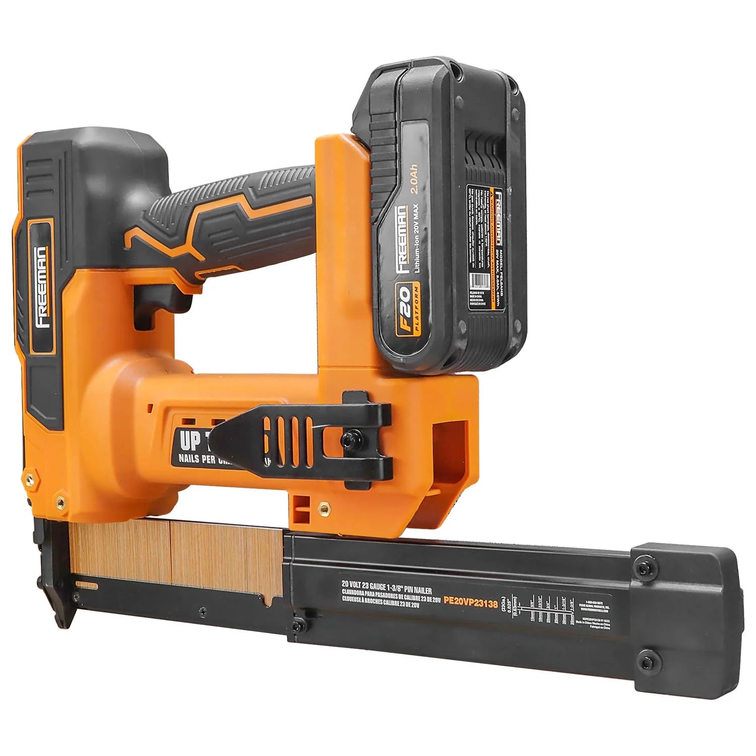 2026 New Freeman PE20VP23138 20 Volt Cordless 23-Gauge 1-3/8" Pin Nailer Kit with Lithium Ion Battery, Charger, Bag, and Nails (1000 Count) -C 2000 Shots per Charge - Image 6
