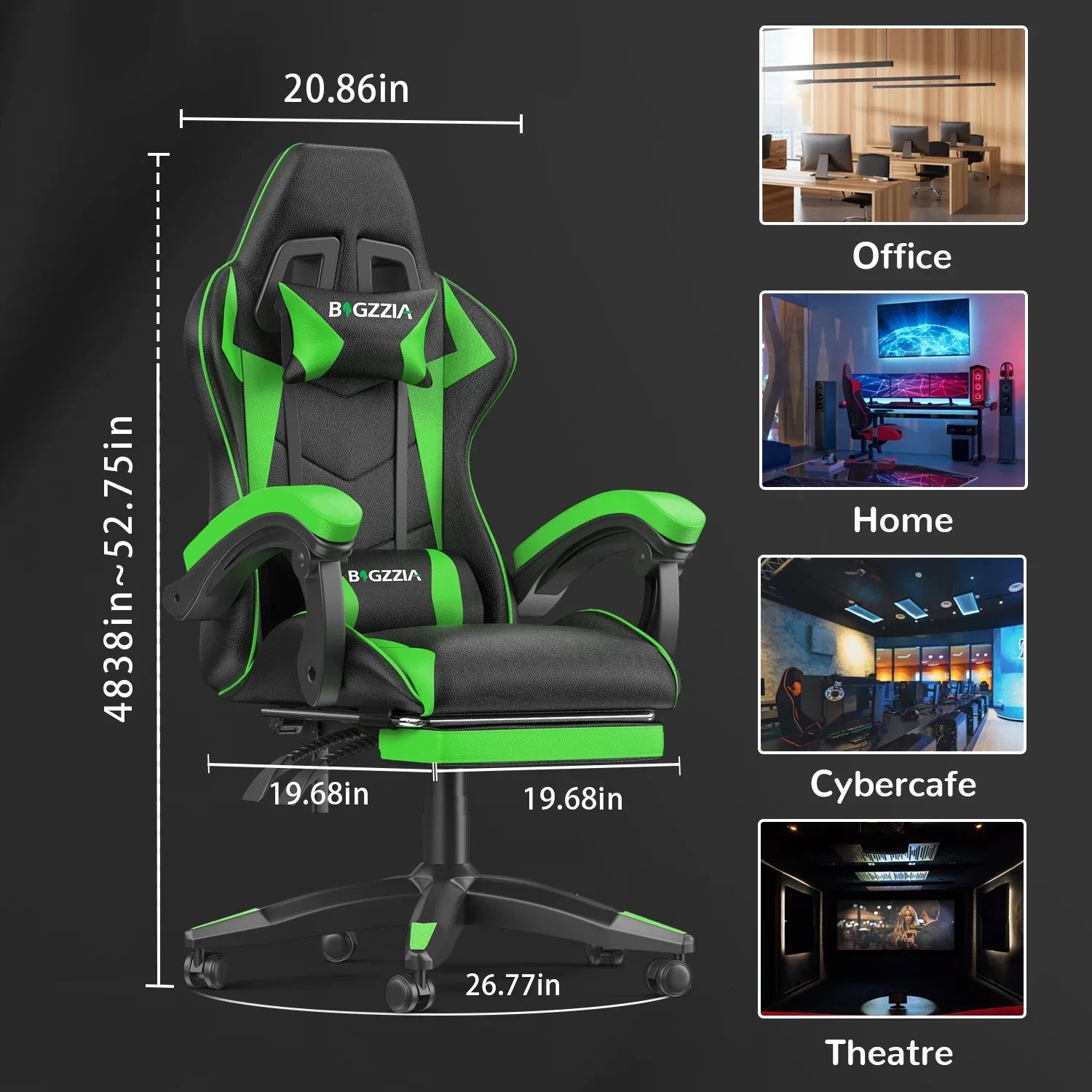 2026 New Bigzzia Gaming Chair Office Chair, Ergonomic Game Chair with Height Adjustable Headrest and Lumbar Support for Adults Teens, Black & White - Image 91