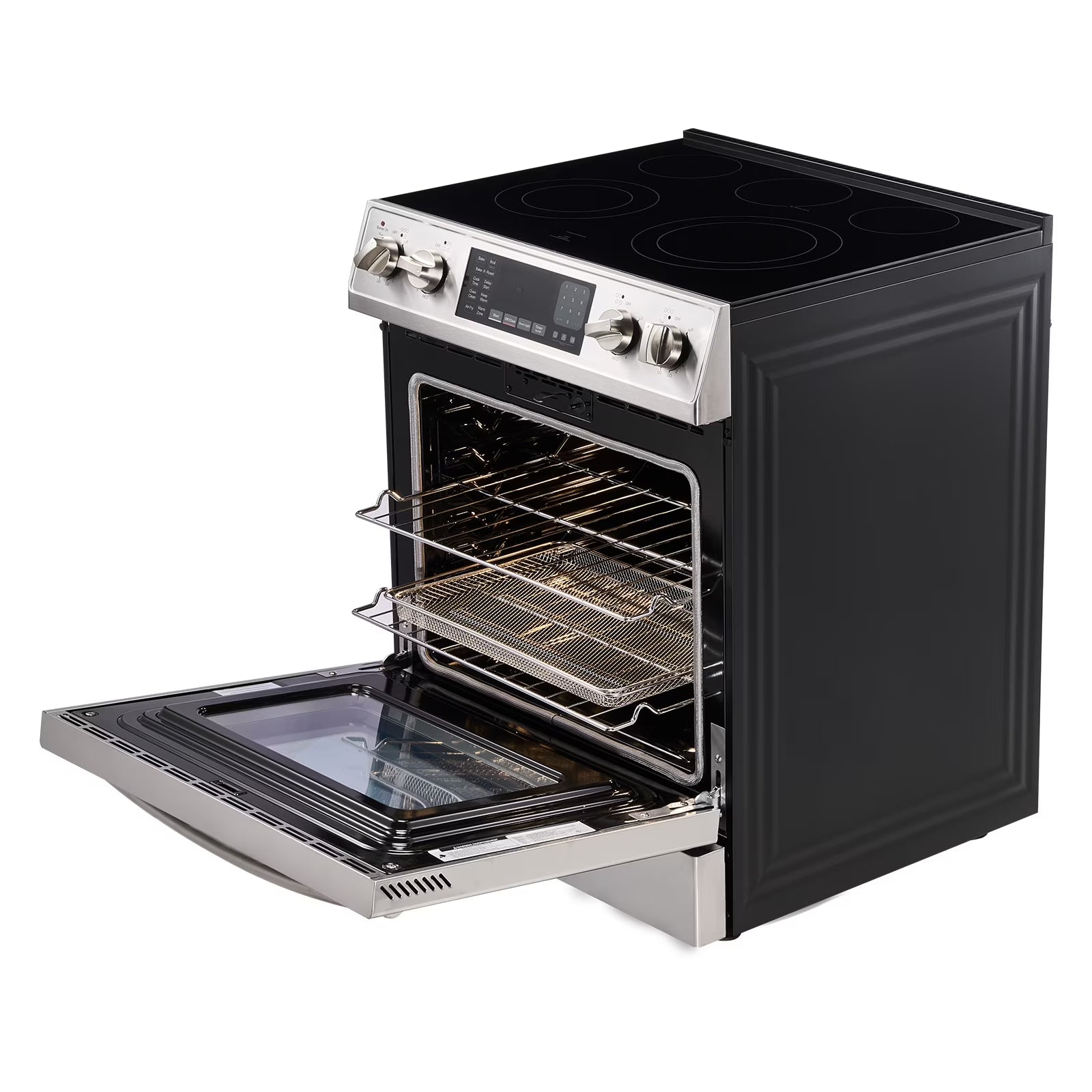 2026 New KFFKFF 30-Inch Electric Range Oven, 4.8 Cu. Ft. Freestanding Stainless Steel Stove, Features 5 Burners, Timer, Self-Cleaning, Air Fry Function, Adjustable Racks, and Storage Drawer, Silver