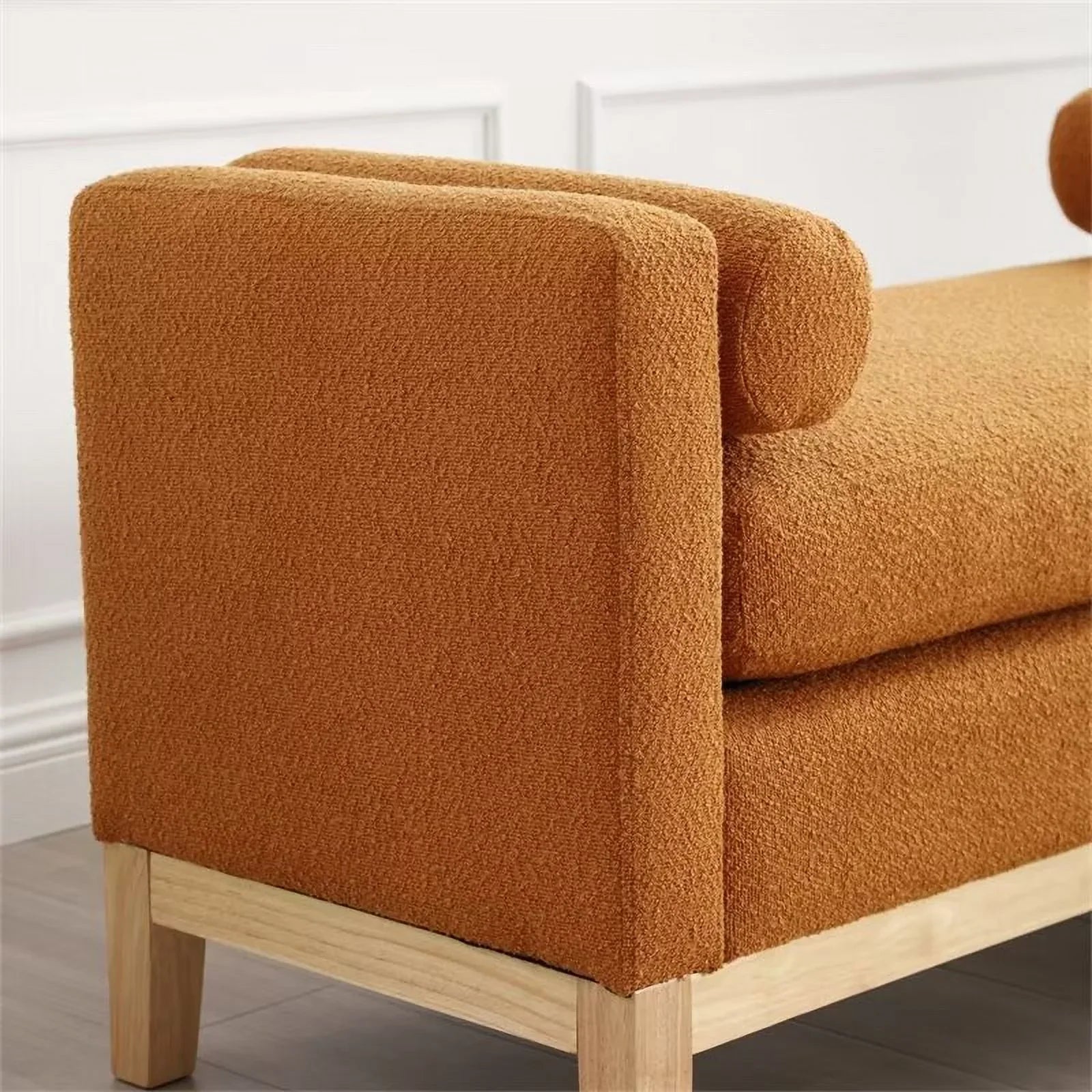 2026 New End of Bed Bench, 53.5" Boucle Fabric Upholstered Entryway Bench with Wood Legs & Bolster Pillows, Rolled Arm Cushioned Ottoman Foot Rest Long Stool Window Extra Seating for Bedroom, Ivory - Image 30