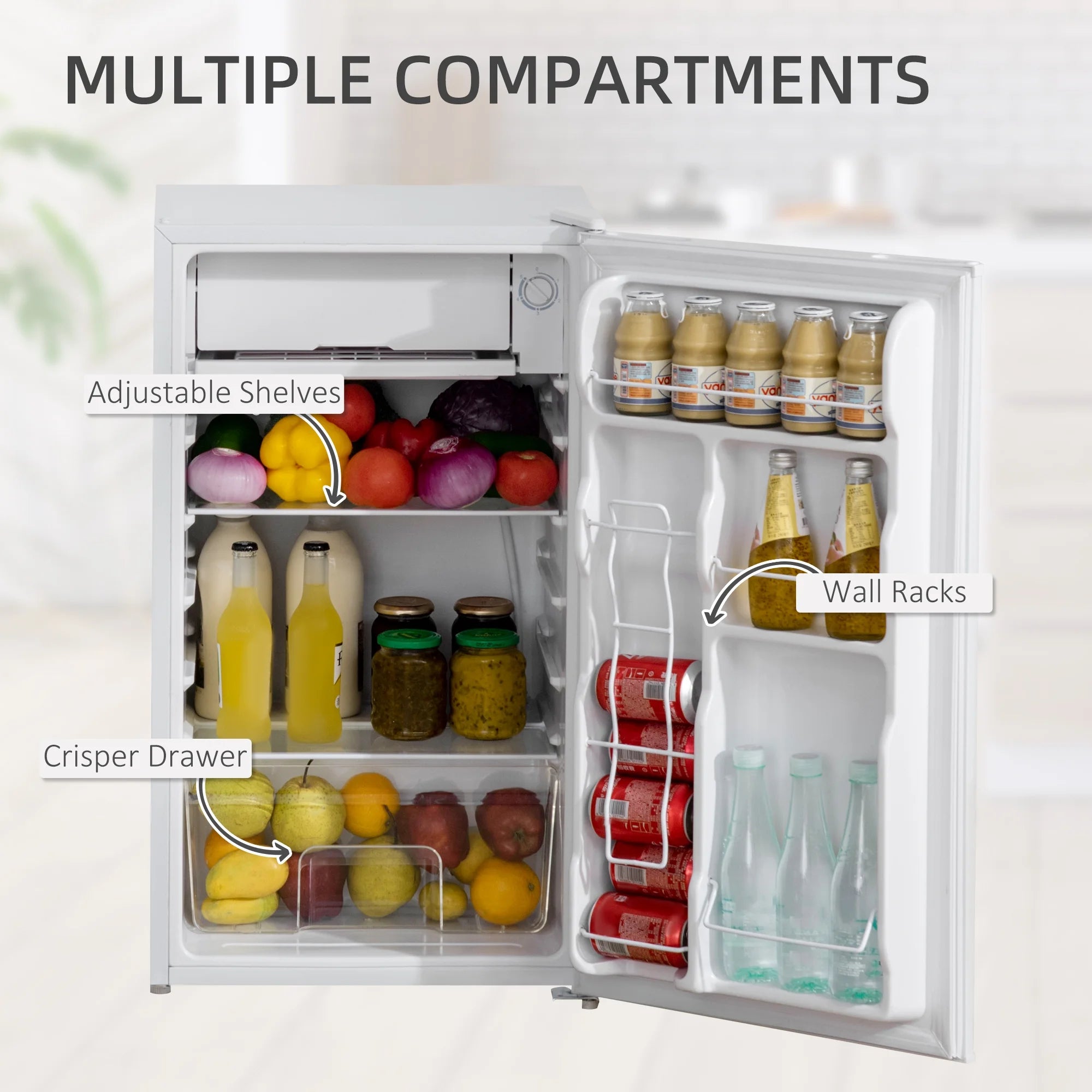 2026 New Harper & Bright Designs Double Door Mini Fridge with Freezer, 3.2 Cu.Ft Compact Refrigerator with Adjustable Shelf, Adjustable Thermostat and Reversible Door for Bedroom, Dorm, Home Office, White - Image 26