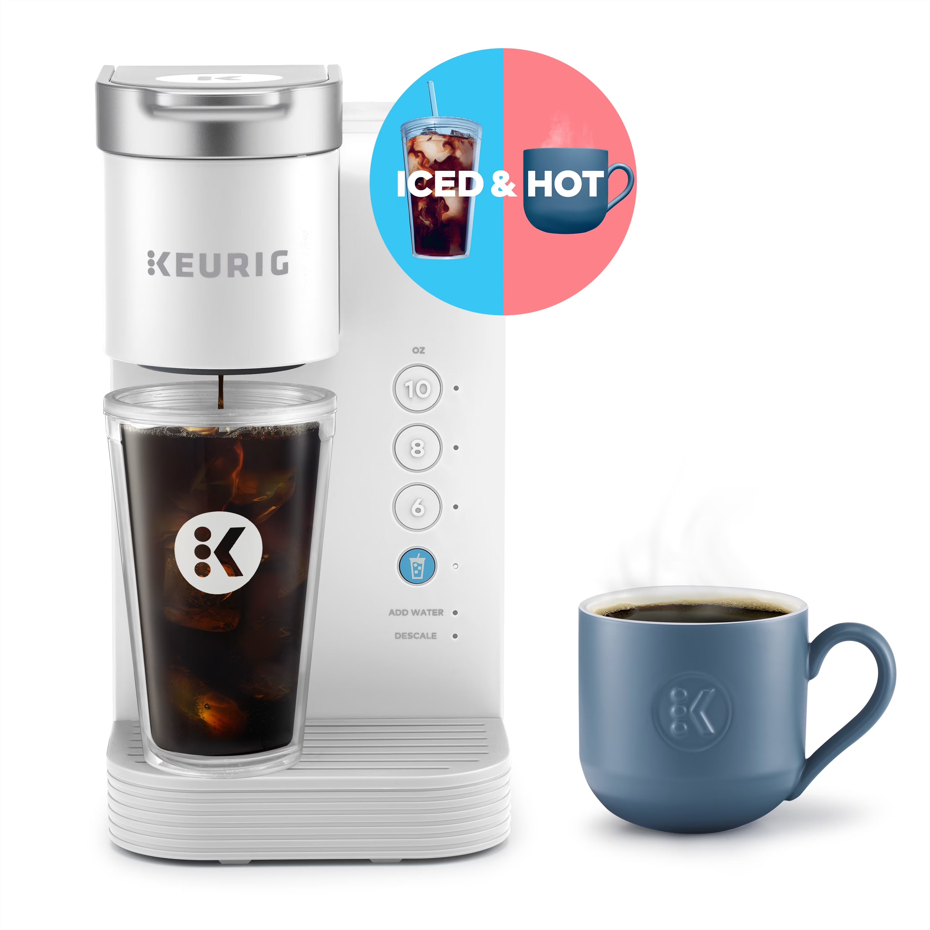 2026 New Keurig K-Iced Essentials Iced and Hot Single-Serve K-Cup Pod Coffee Maker, White