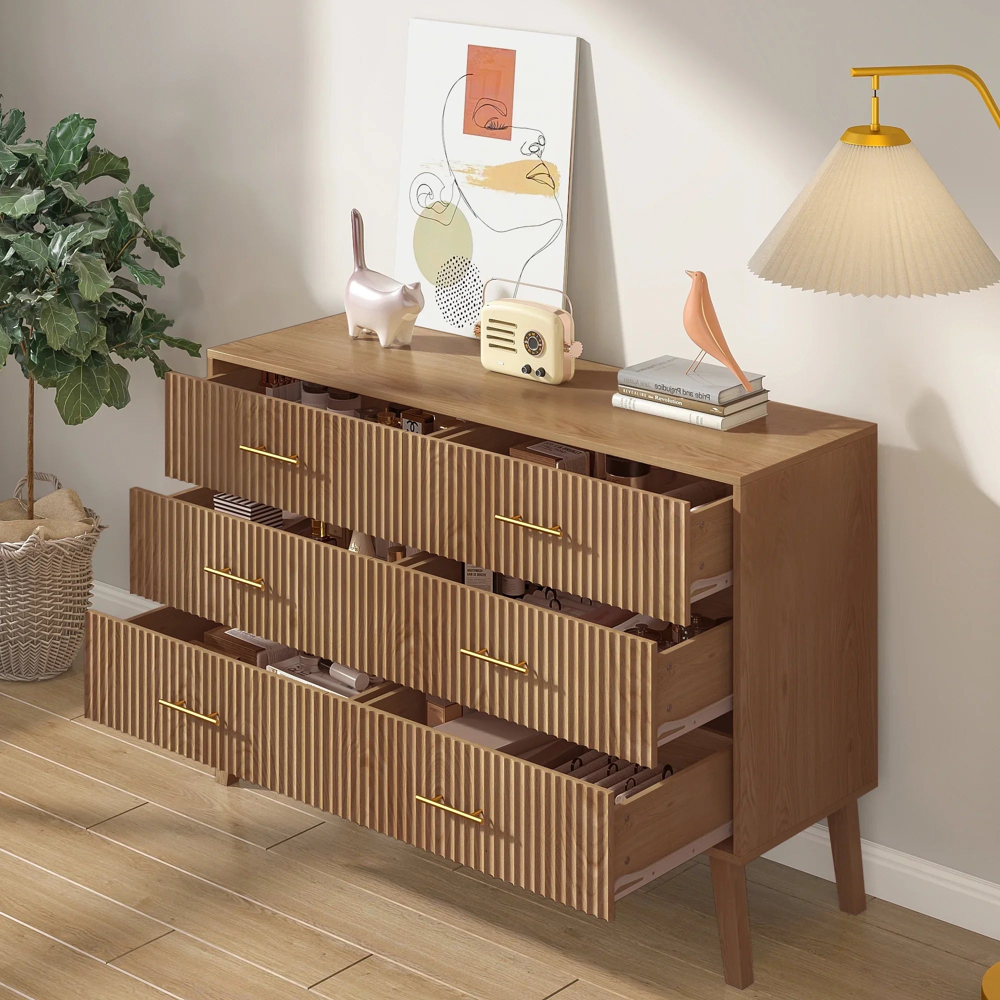 2026 New Fluted 6 Drawers Dresser, Wide Modern Chest of Drawers, 6 Drawer Double Dresser - Image 14