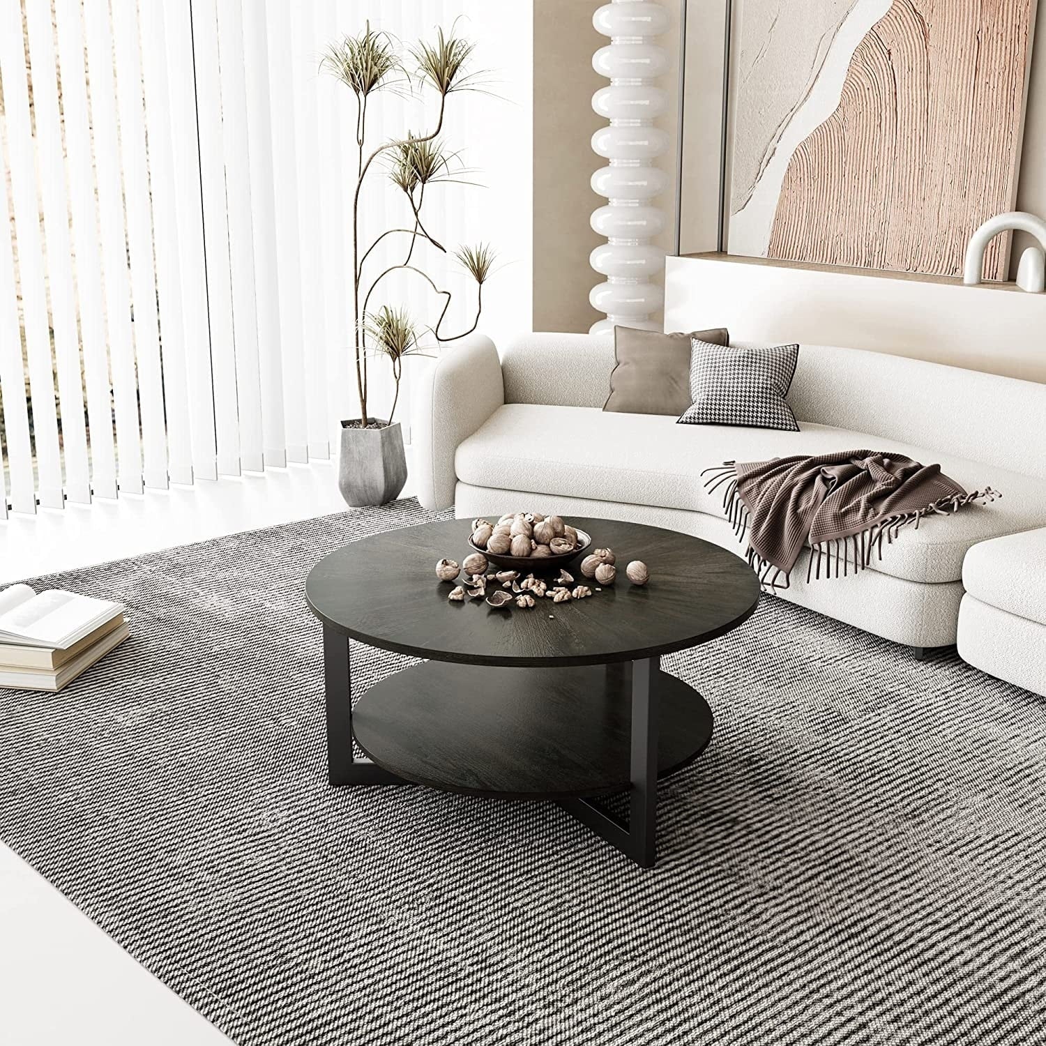 2026 New Round Coffee Table with Solid Wood Storage Circle Center Table Rustic Wood Coffee Table Wood N/A Rustic Wood Coffee Tables, End Tables - Image 5