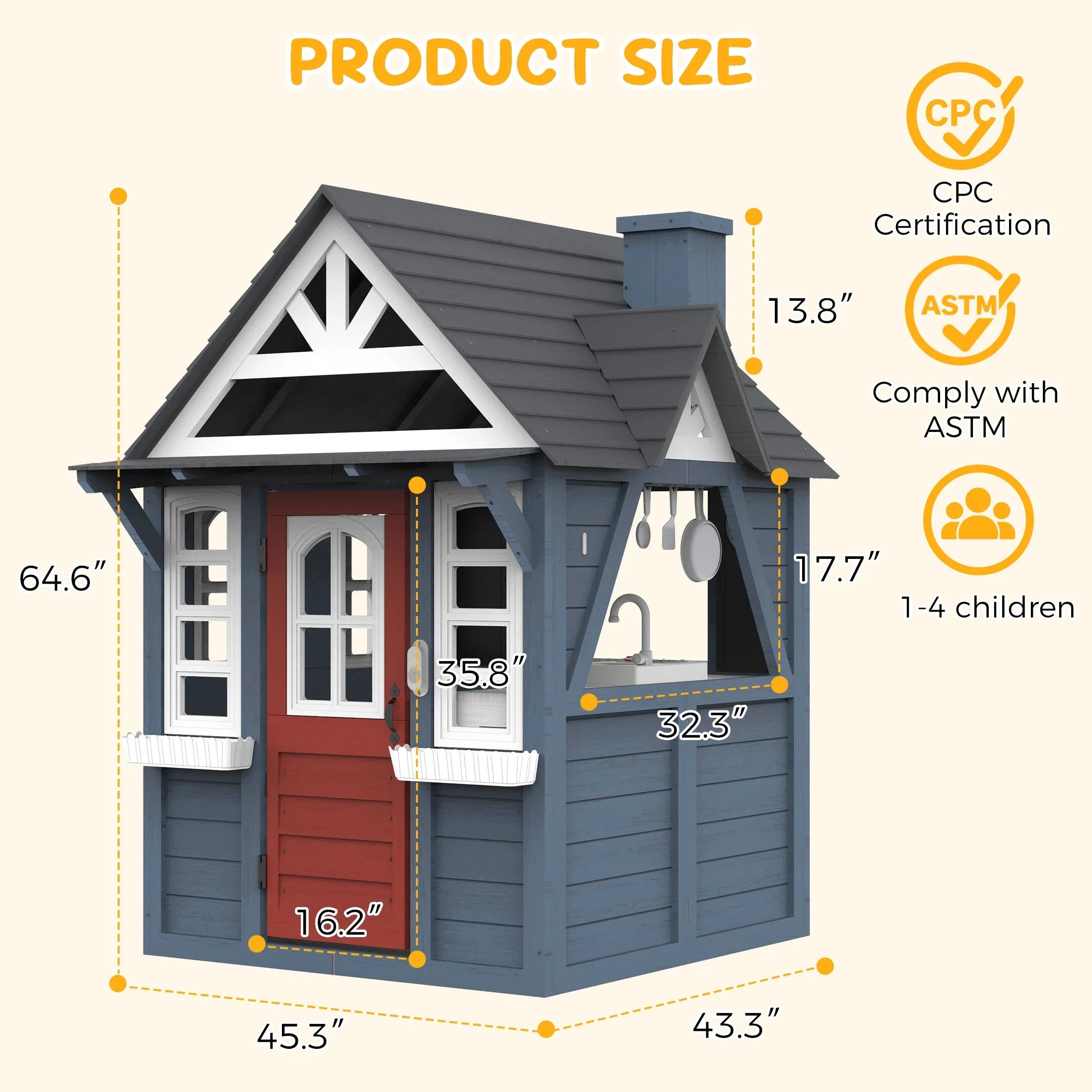 2026 New COCLUB Outdoor Playhouse for Kids Ages 4-8, Wooden Play House with Doorbell, Phone, Kitchen Toys, Outdoor Kids Play Equipment, Casa Para Niñas (45”L x 65”H), White & Black - Image 20