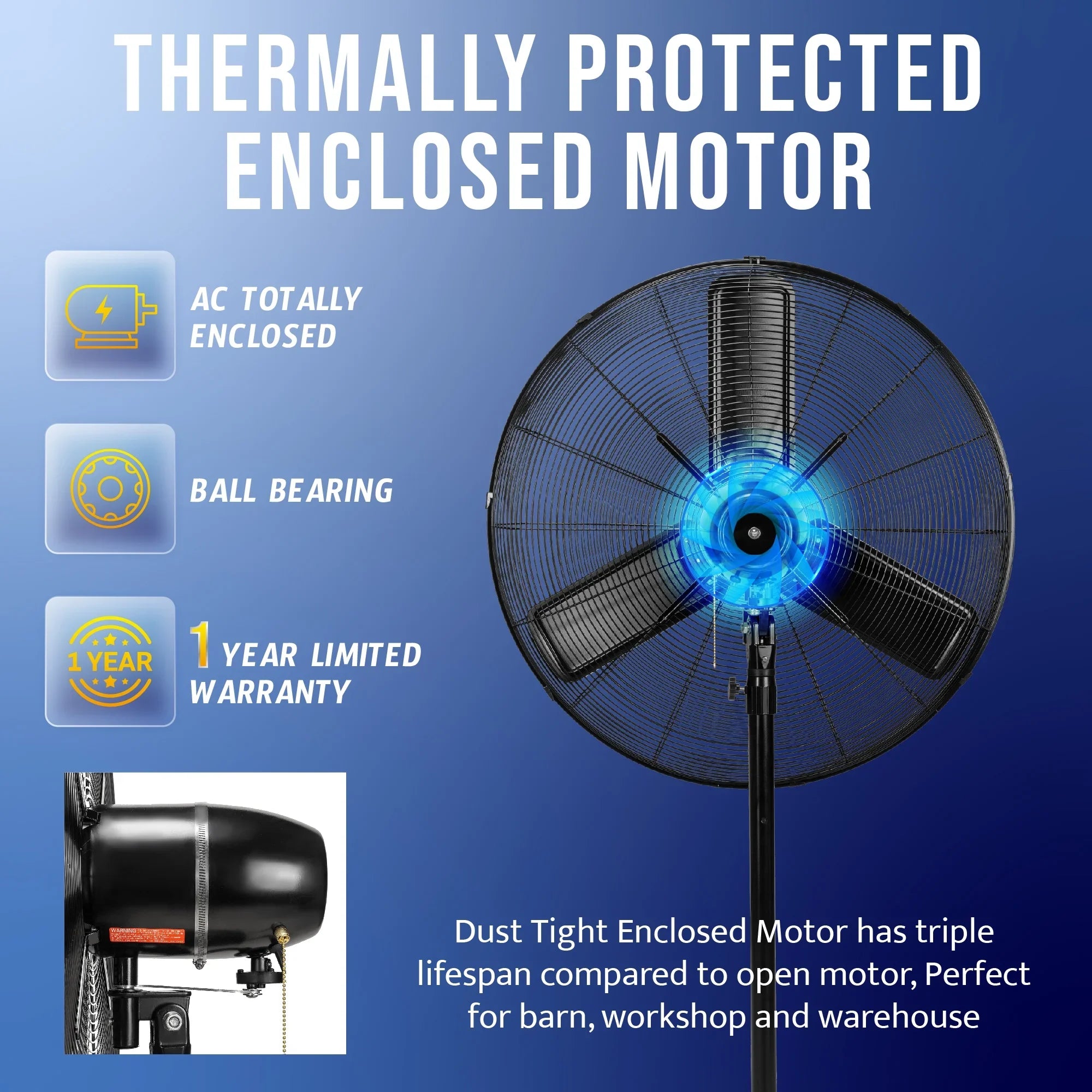 2026 New Tornado - 20 Inch High Velocity Metal Oscillating Pedestal Fan - Commercial, Industrial Use Water-Resistant - Image 19