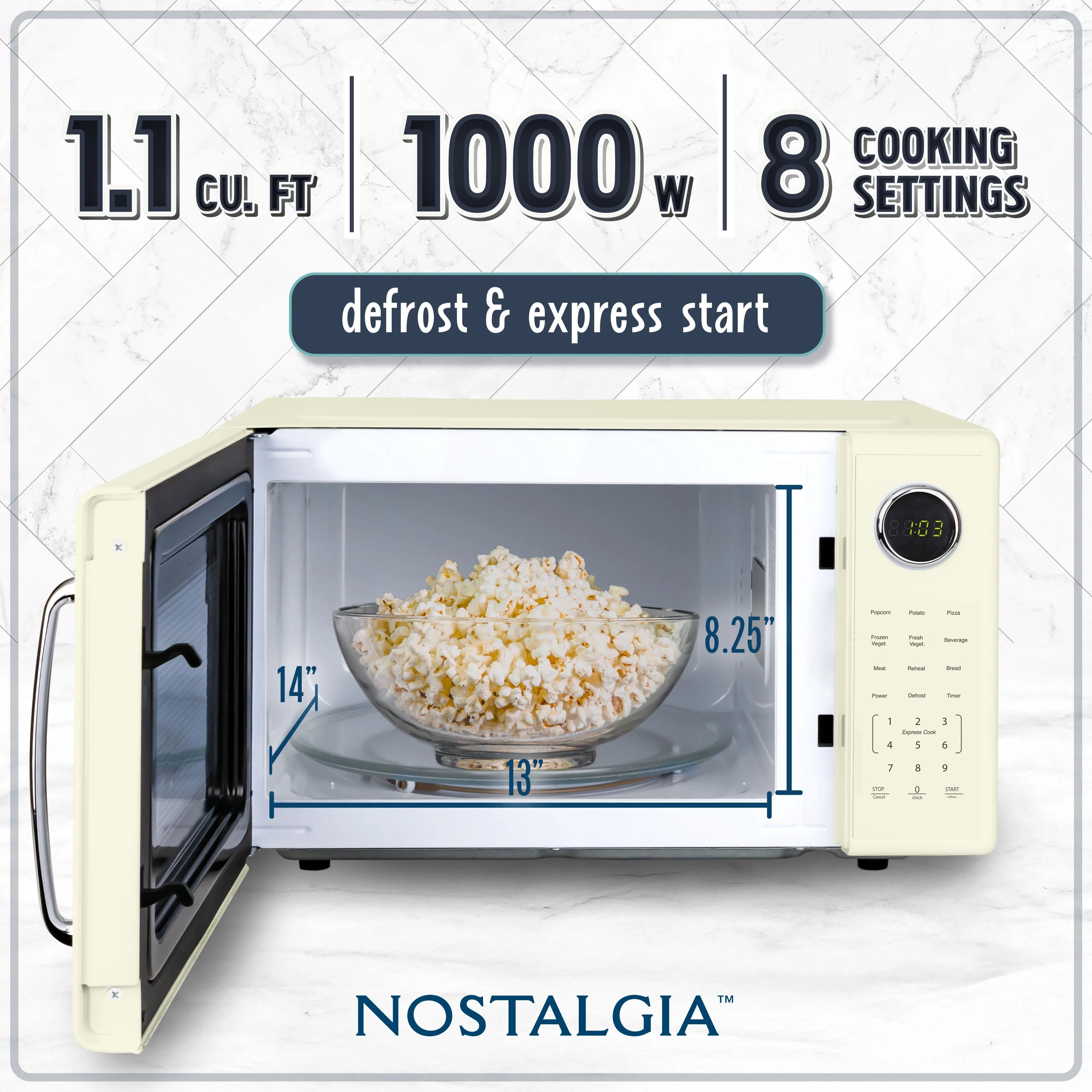 2026 New Nostalgia Retro Microwave Oven - 1.1 Cu Ft & 1000-Watt Countertop Size with Glass Turntable, Child Safety Lock, 8 Auto-Cook Programs & Digital Clock - Black - Image 14