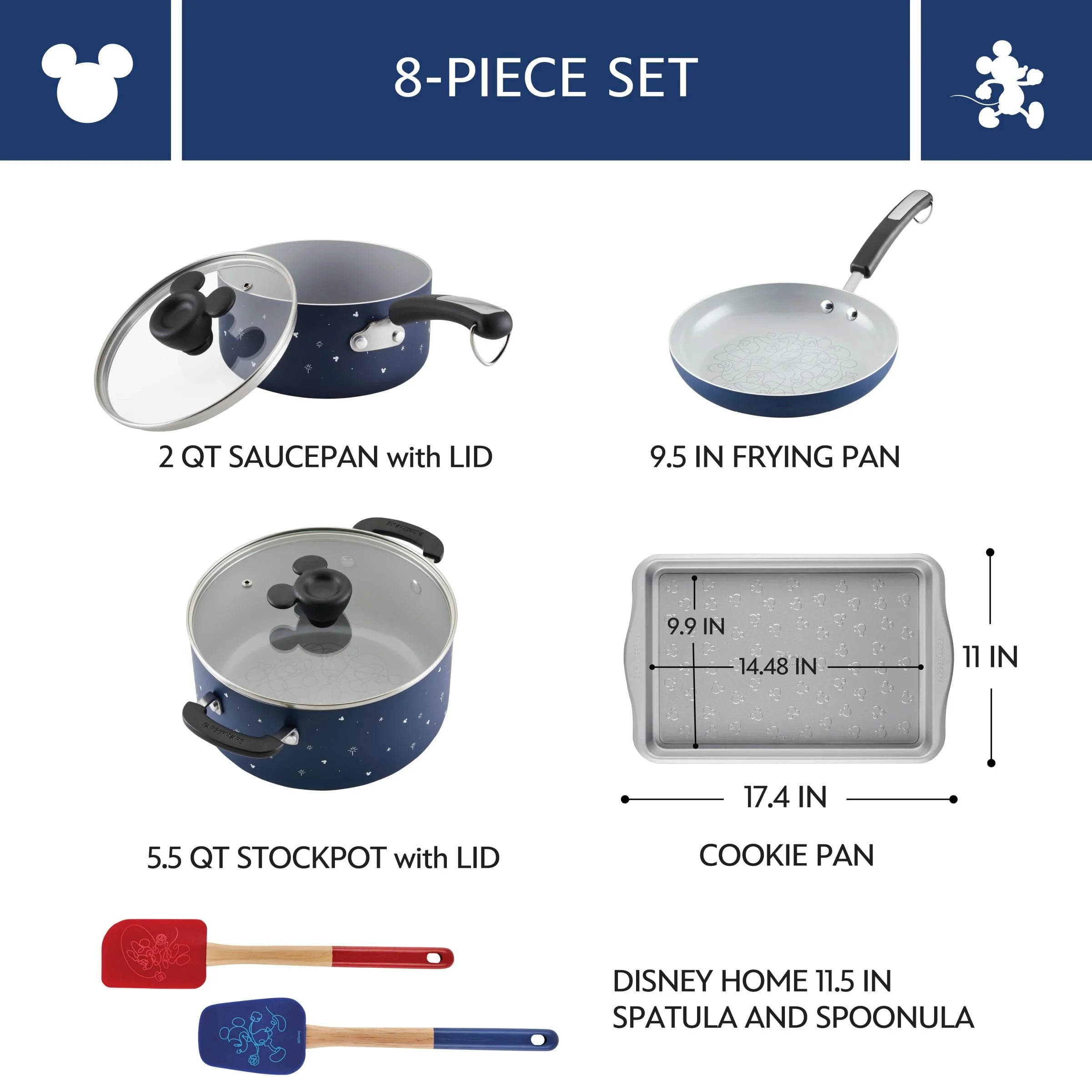 2026 New Farberware Bon Voyage Ceramic Nonstick Pots and Pans Set with Baking Sheet/Cookie Pan and Home Kitchen Tools, 8 Piece Non Stick Cookware Set - Blue - Image 3