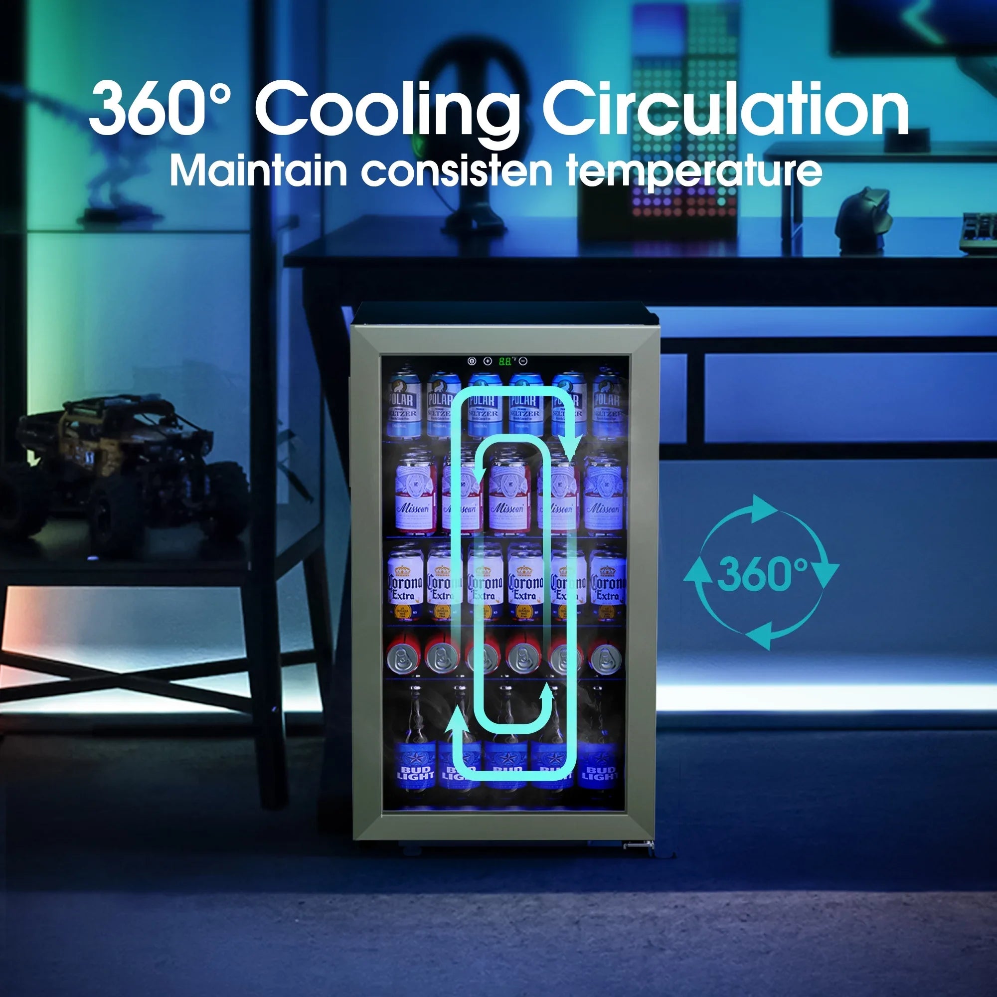 2026 New Qunler 130 Can Beverage Cooler Refrigerator with Glass Door for Beer Soda Water, Drink Fridge for Home Bar, Silver - Image 3