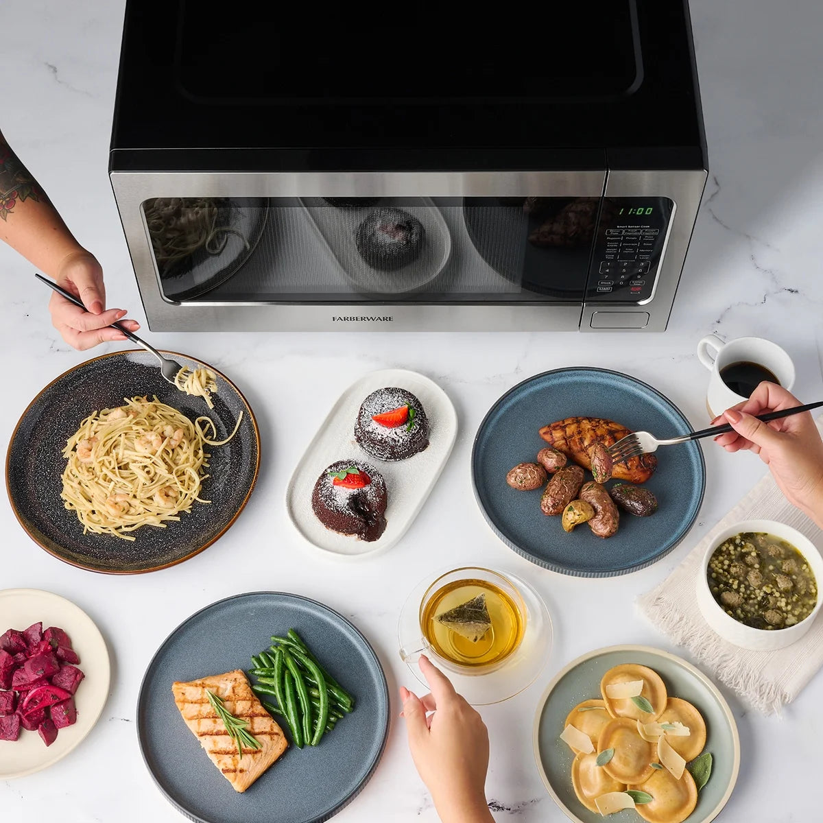 2026 New Farberware Countertop Microwave Ov 1100 Watts, 2.2 cu ft - Smart Sensor With LED Lighting and Child Lock - Perfect for Apartments and Dorms - Easy Clean Black Interior, Stainless Steel - Image 10