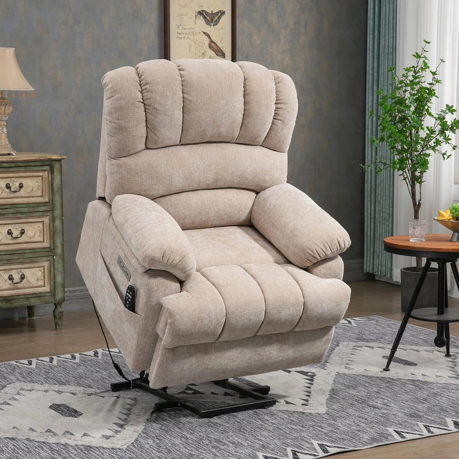 2026 New Oversized Power Lift Recliner Chairs for Adults,Beige Electric Recliners for Elderly with 8-Point Vibration Massage Lumbar Heating,2 Side Pocket,USB Port,24" Seat Width,25" Seat Depth,20" Seat Height