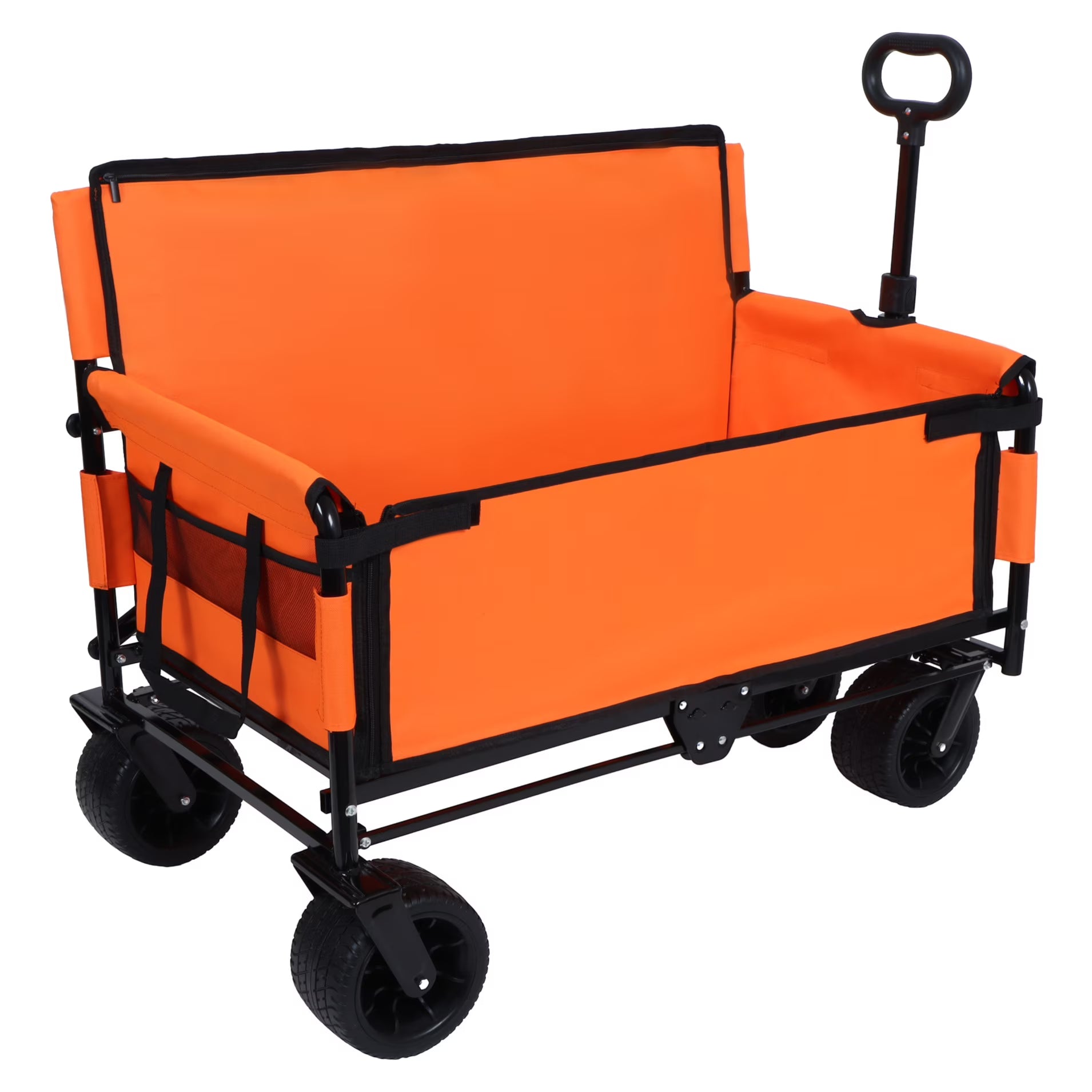 2026 New 3-in-1 Collapsible Wagon Cart with Bench Seat, 500lbs Convertible Heavy Duty Utility Wagon with Flexible Handle, All-Terrain Folding Grocery Cart with Wheels for Shopping, Camping, Orange