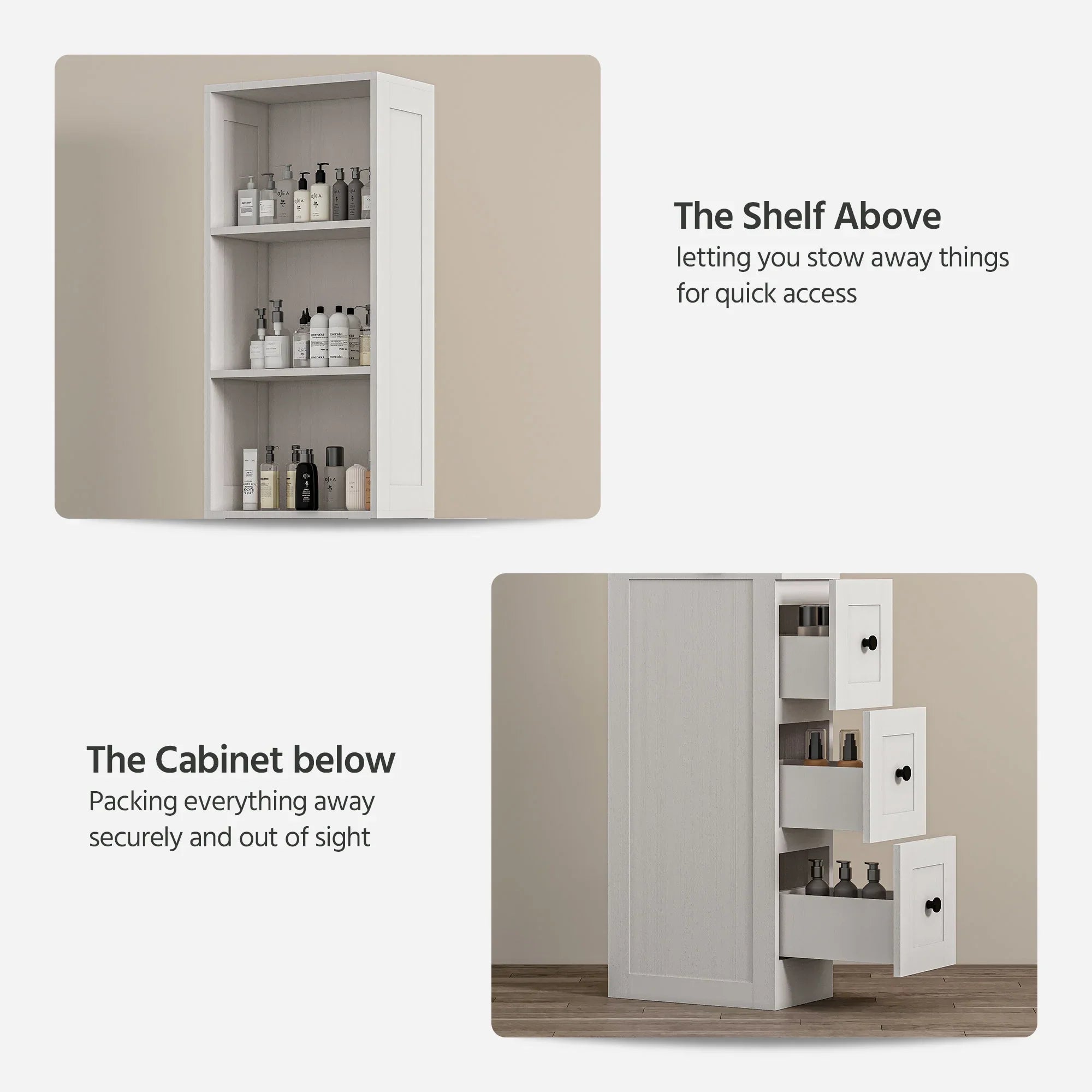 2026 New LAUSAINT HOME Bathroom Storage Cabinet, Tall Thin White Storage with 2 Adjustable Shelves & 3-level Drawers for Home, Kitchen - Image 3