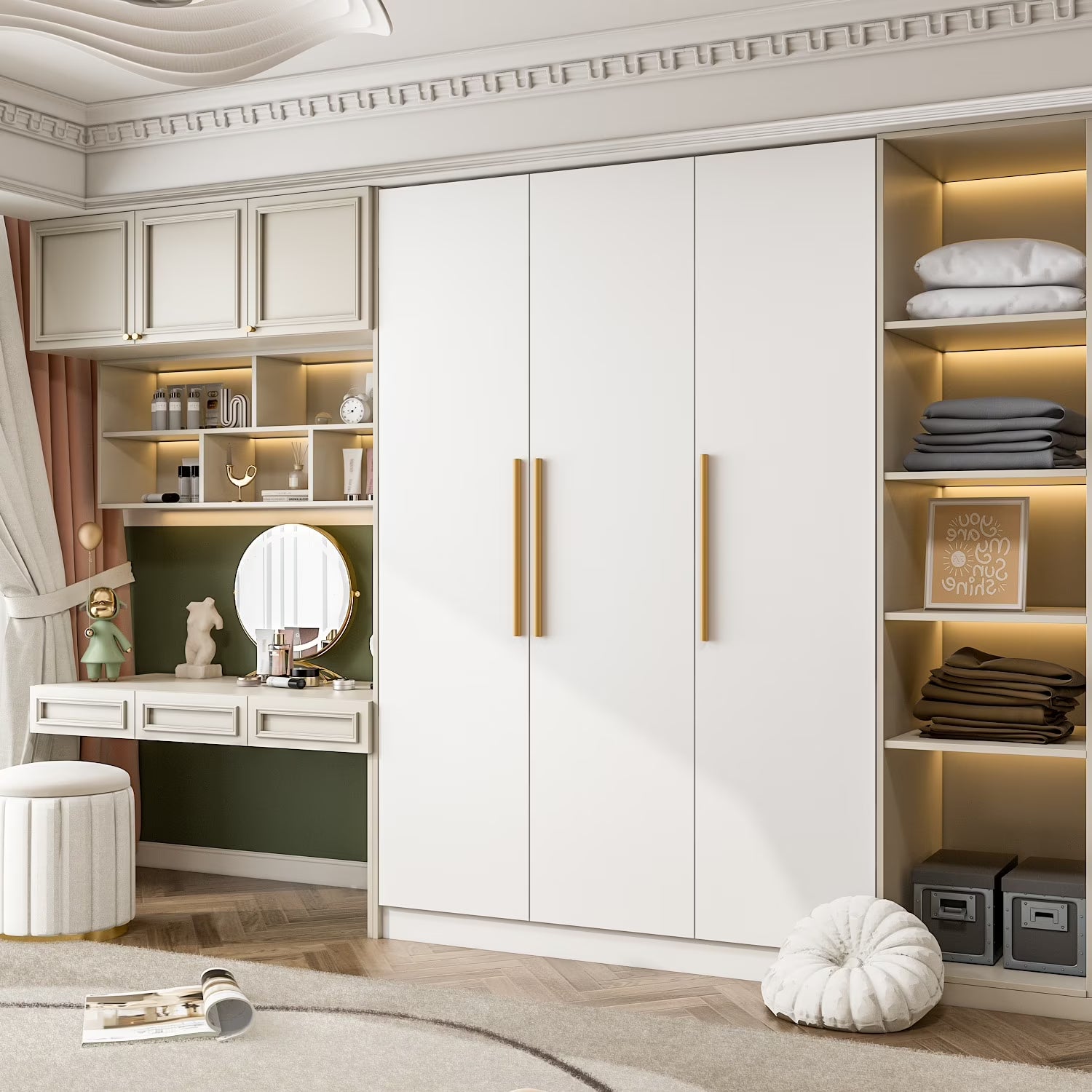 2026 New FUFU&GAGA Wardrobe Armoire Wooden Closet Cabinet 6 Storage Cube and Hanging Rod White