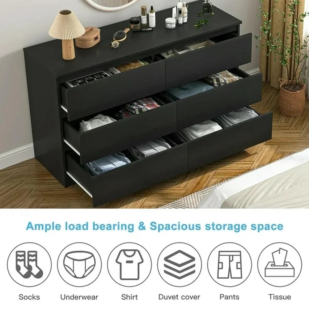 2026 New Kadyn Modern 6 Drawer Dresser Wood Cabinet,Dresser for Bedroom, Kitchen Storage Cabinet with Drawers, Chest of Drawers(Black) - Image 14