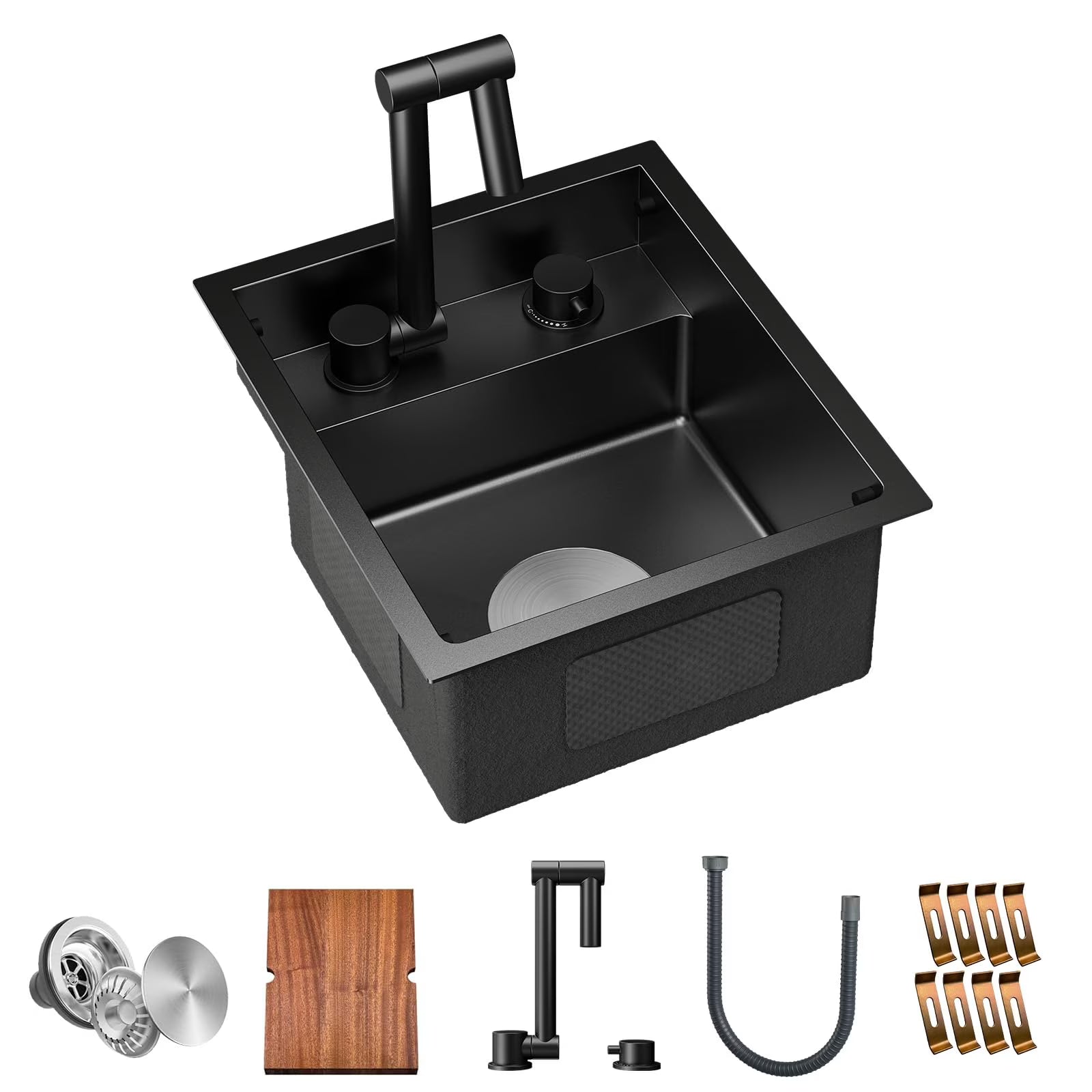 2026 New TORVA RV Kitchen Sink, 13 x 15 x 7 Inch Undermount Bar Sink 16 Gauge Stainless Steel Single Bowl Sink with Foldable Faucet Cutting Board, Dark Grey