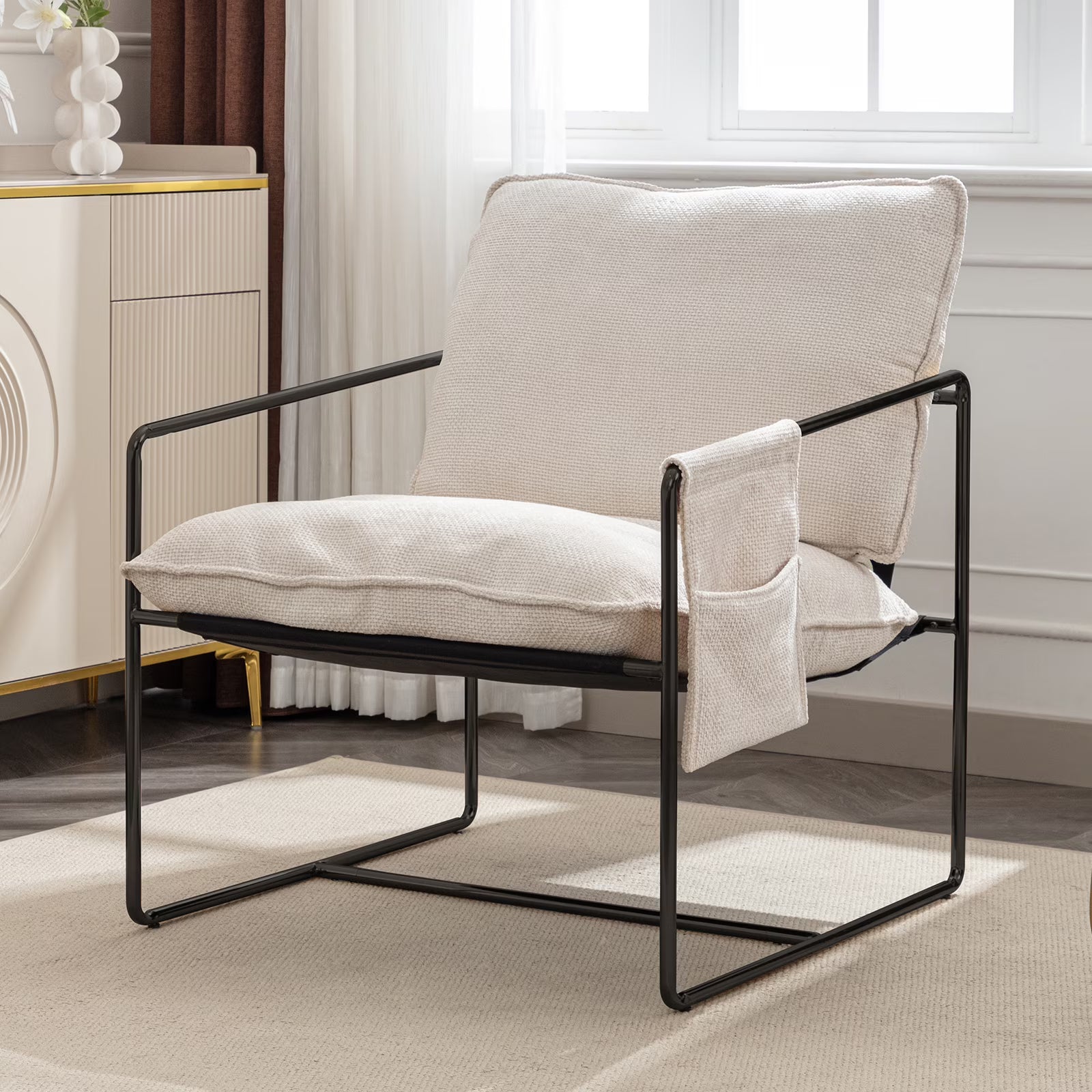 2026 New ZAFLY Accent Chair Set of 2, Modern Sling Chair with Metal Frame, Comfy Chair for Living Room - Beige