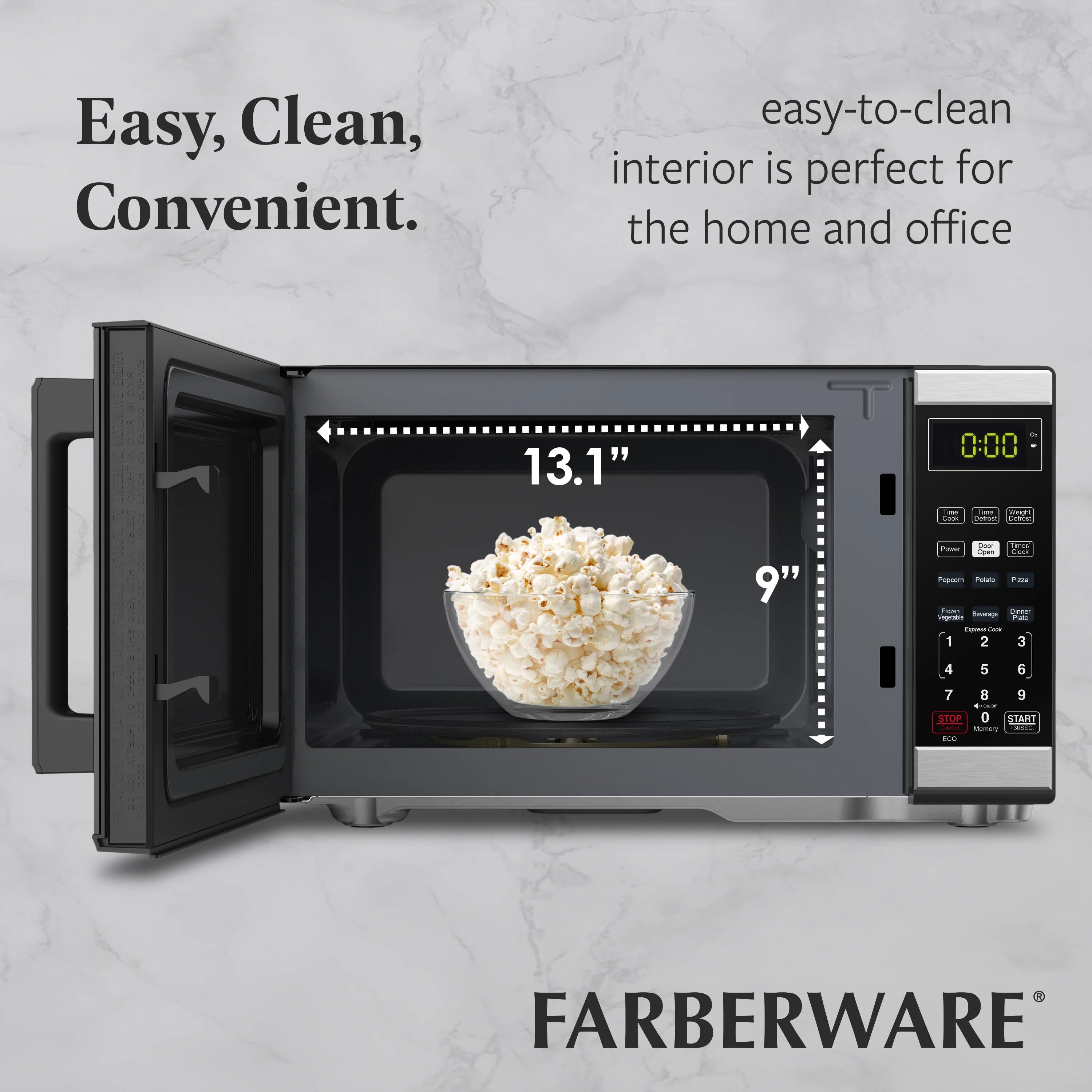 2026 New Farberware Countertop Microwave 900 Watts, .9 cu ft - Microwave Oven With Child Lock - Perfect for Apartments and Dorms - Easy Clean Grey Interior, Stainless Steel - Image 5