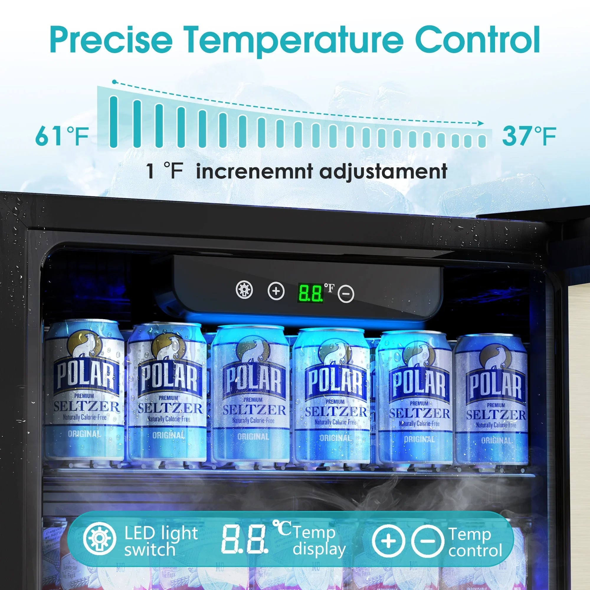 2026 New Qunler 130 Can Beverage Cooler Refrigerator with Glass Door for Beer Soda Water, Drink Fridge for Home Bar, Silver - Image 4
