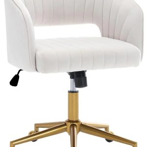 2026 New Home Office Swivel Desk Chair, Modern Velvet Vanity Chair, Height Adjustable Armchair with Gold Base, Ergonomic Office Chair for Task Study Computer Room, Beige