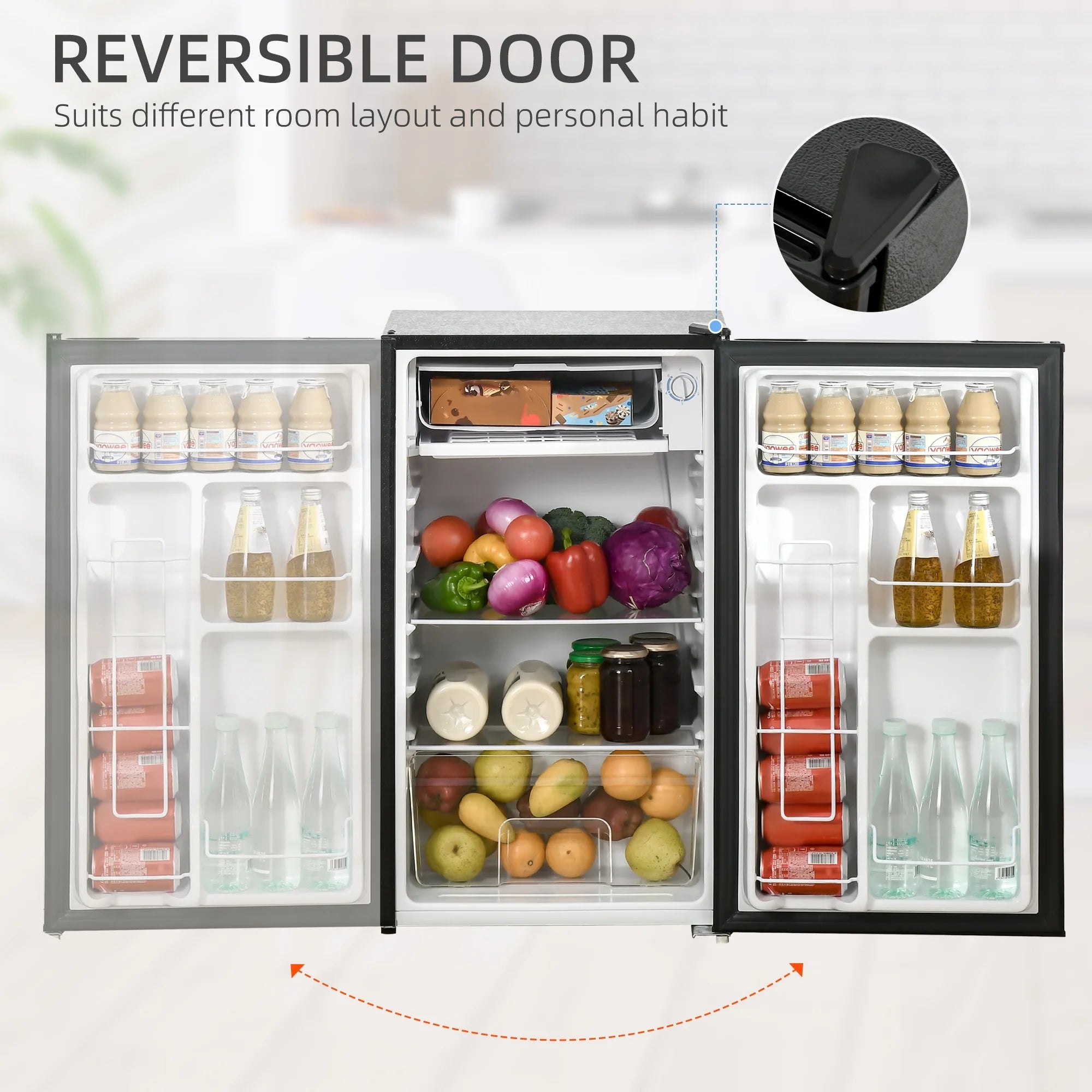 2026 New Homiyad 3.2 Cu.Ft Mini Fridge with Freezer, Single Door Compact Refrigerator with Adjustable Thermostat, Shelf and Reversible Door for Bedroom, Dorm, Home Office, Energy Efficient, Black - Image 6