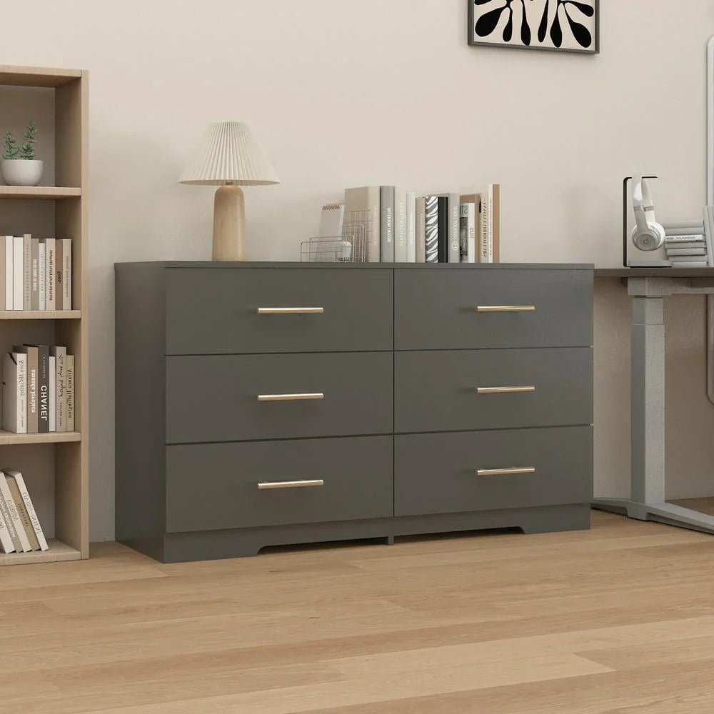 2026 New Kadyn Modern 6 Drawer Dresser Wood Cabinet,Dresser for Bedroom, Kitchen Storage Cabinet with Drawers, Chest of Drawers(Black) - Image 88