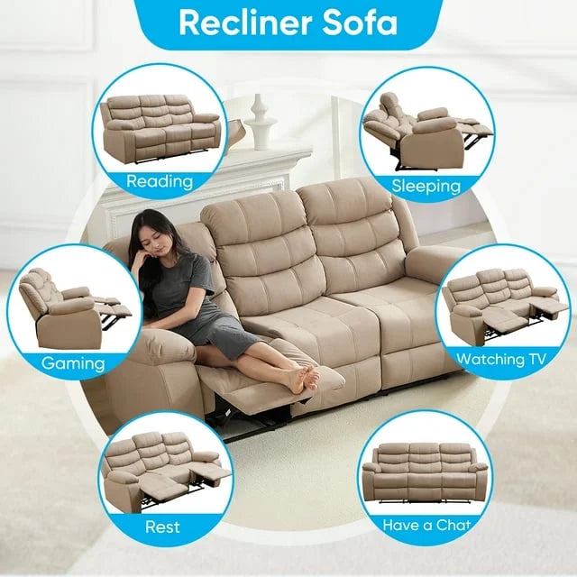 2026 New MUZZ Modern Reclining Sofa,3-Seater Recliner Sofa with Cup Holders, Flip-Up Storage, Reversible Backrest and Footrest, Gray - Image 13