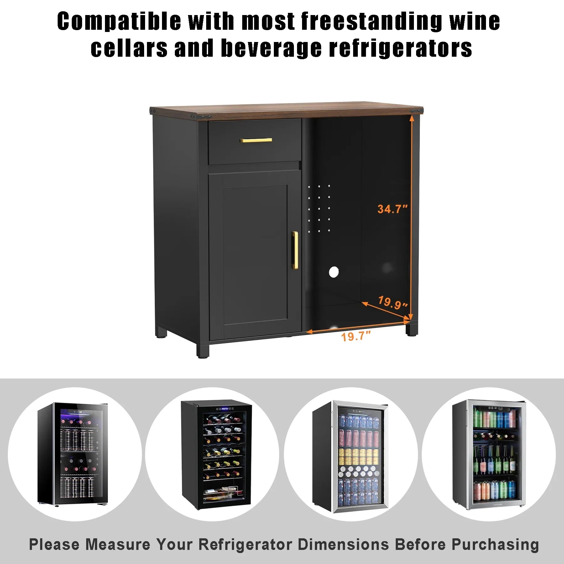 2026 New Coffee Bar with Mini Fridge Space, Mini Fridge Cabinet Stand for Dorm, Kitchen or Office - Image 4