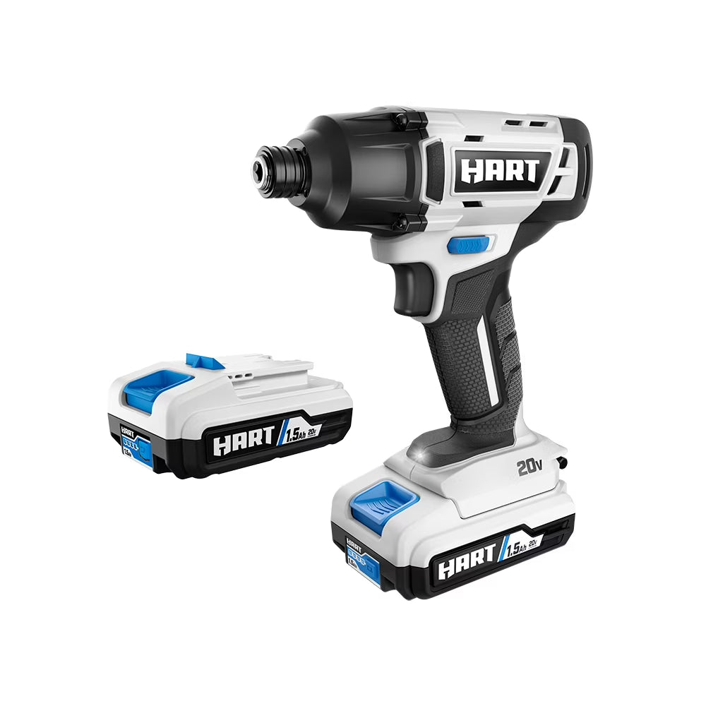 2026 New HART 20-Volt Cordless 1/4" Hex Chuck Impact Driver Kit, (2) 1.5Ah Lithium-Ion Batteries, Gen 2