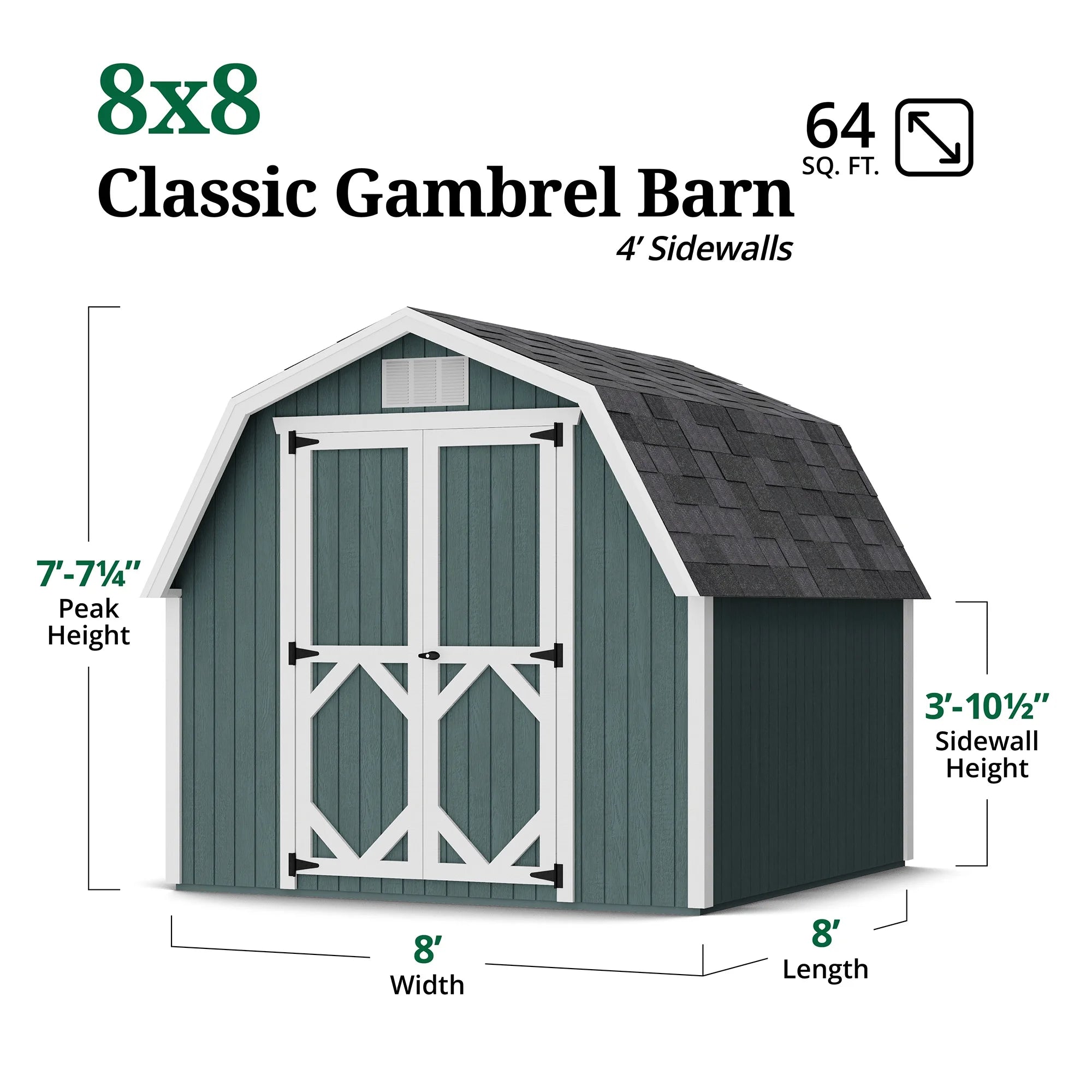 2026 New Little Cottage Co. 8x8 Classic Gambrel Barn with 4 ft. Sidewalls, Outdoor Wood Storage Shed Do-It-Yourself Precut Kit - Image 3
