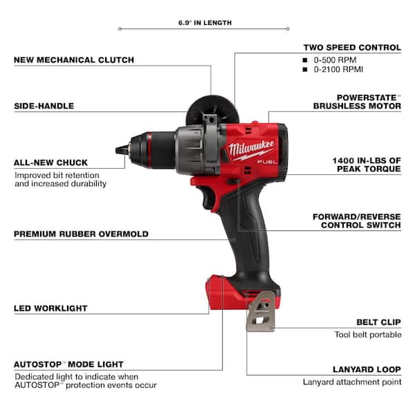 2026 New M18 FUEL 18V Lithium-Ion Brushless Cordless Hammer Drill (Tool-Only) W/SHOCKWAVE Carbide Hammer Drill Bit Set (5-Piece) - Image 4