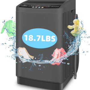 2026 New Veeboto Portable Washing Machine, 18.7Lbs Capacity Portable Washer with Drain Pump, 10 Wash Programs/8 Water Levels/LED Display, Full-Automatic Compact Laundry Washer for Apartment, Dorm, Home