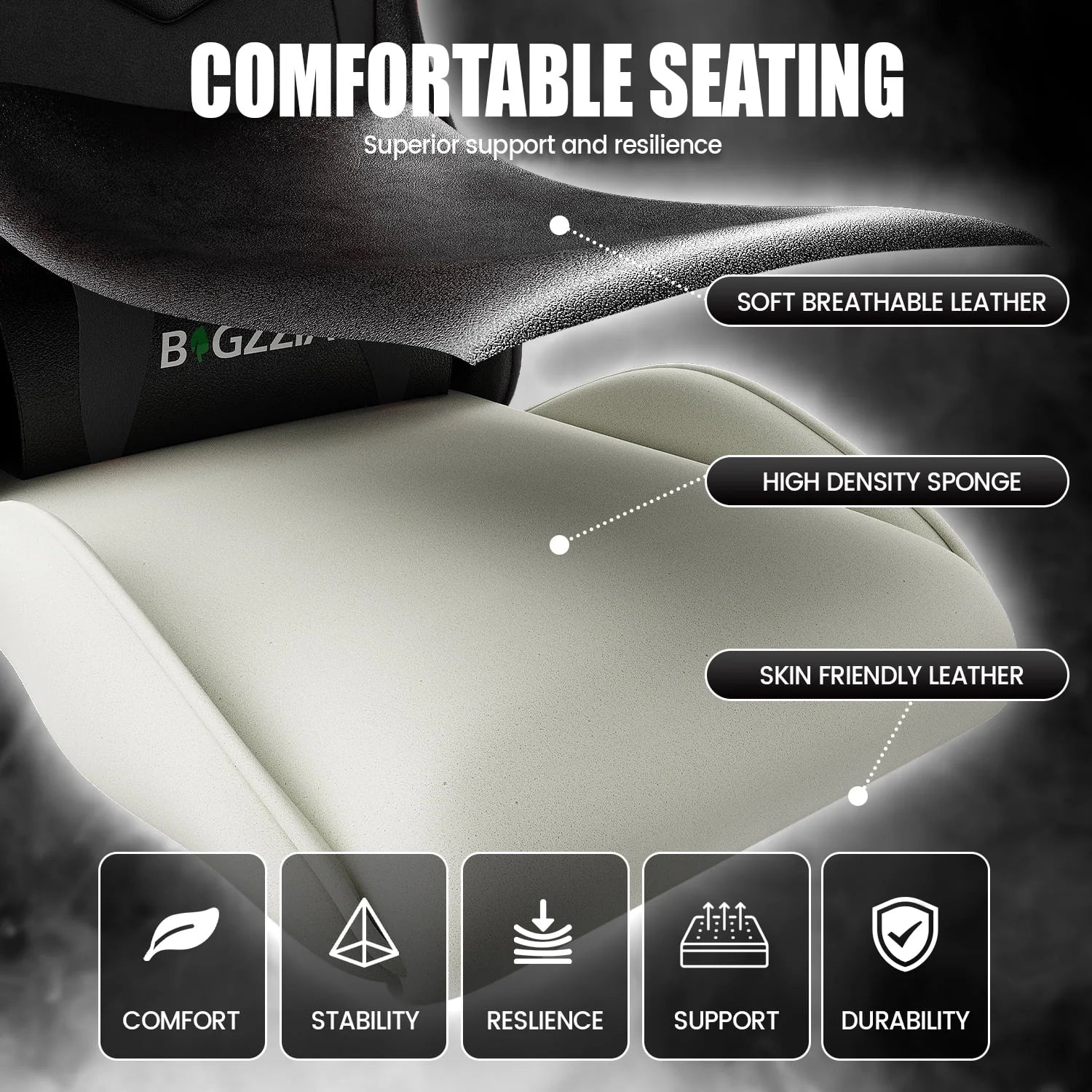 2026 New Bigzzia Gaming Chair Office Chair, Ergonomic Game Chair with Height Adjustable Headrest and Lumbar Support for Adults Teens, Black & White - Image 83