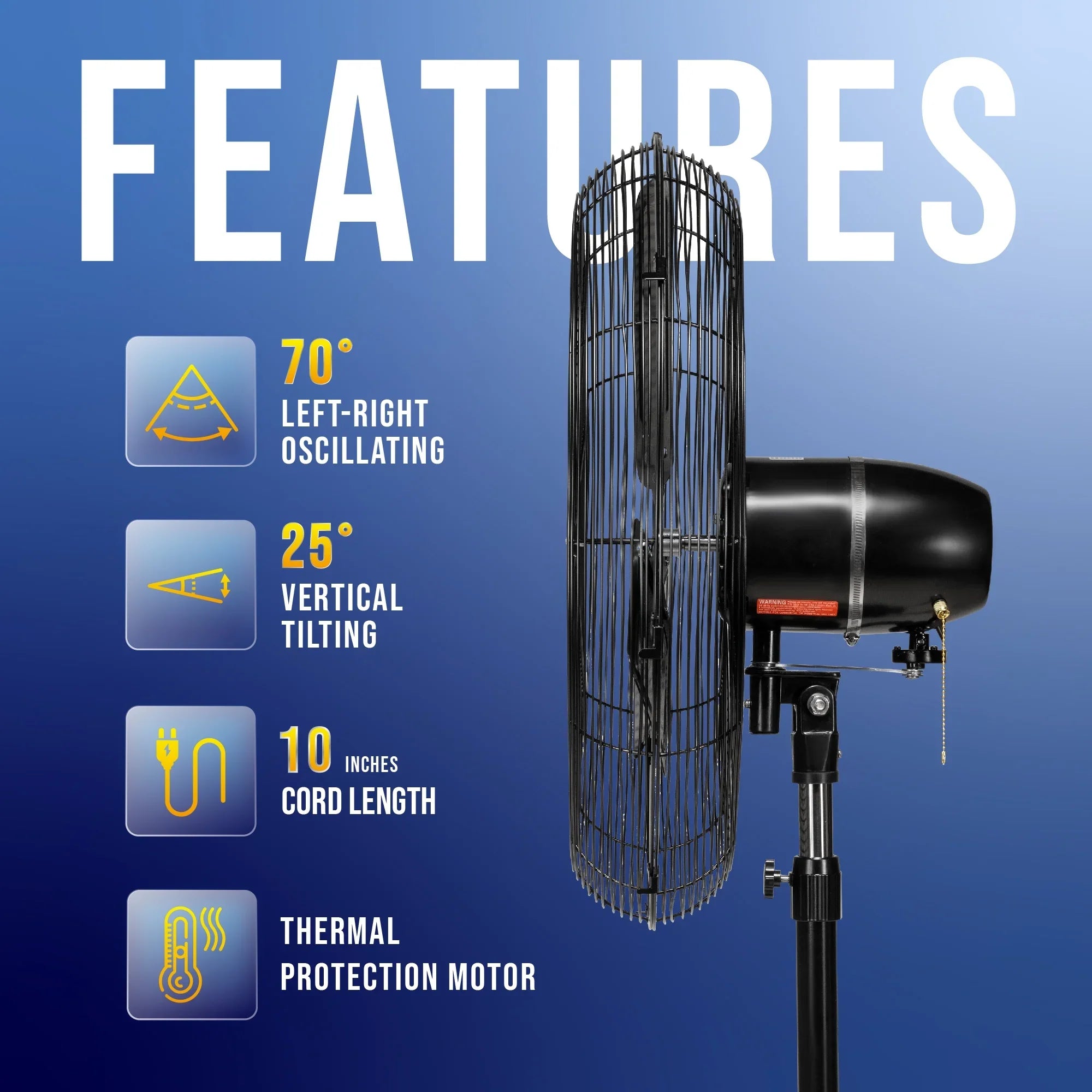 2026 New Tornado - 20 Inch High Velocity Metal Oscillating Pedestal Fan - Commercial, Industrial Use Water-Resistant - Image 16