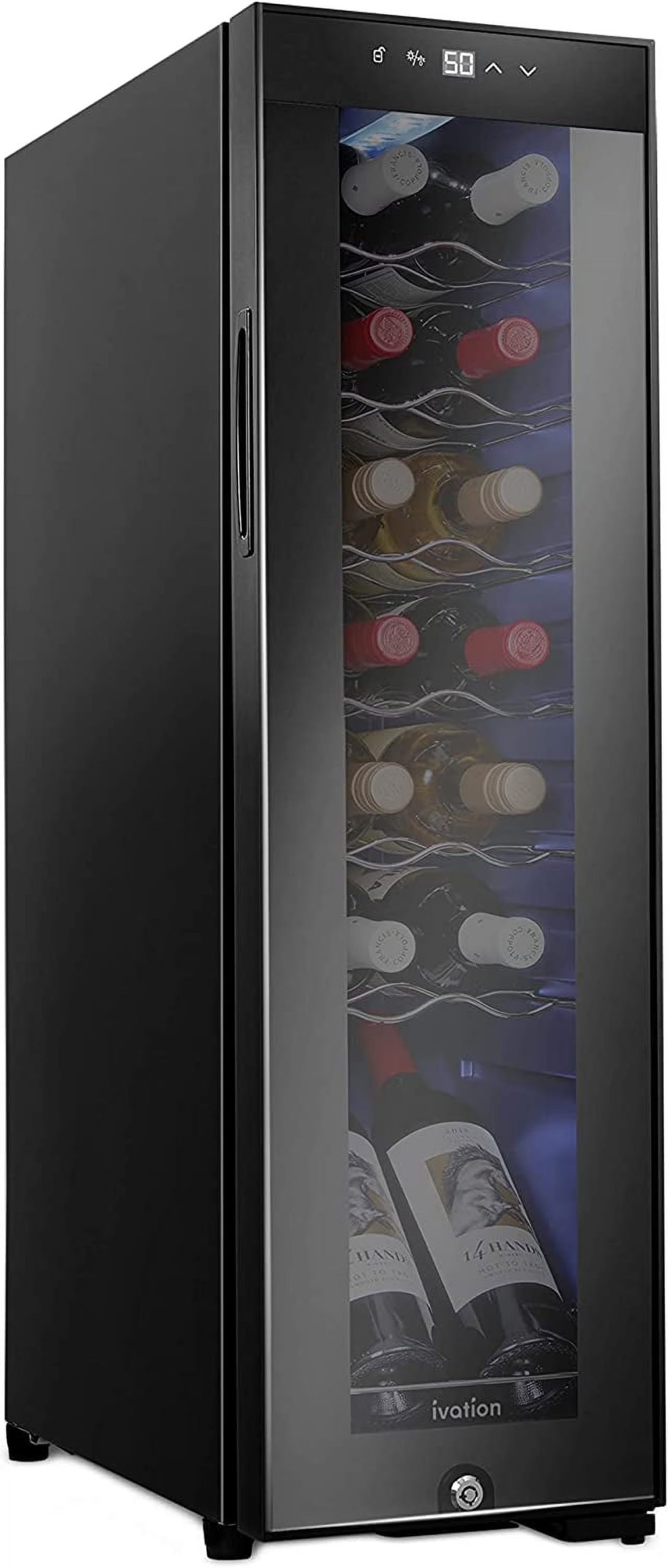 2026 New Ivation 14-Bottle Wine Cooler, Freestanding Beverage Cooler with Lock, Black
