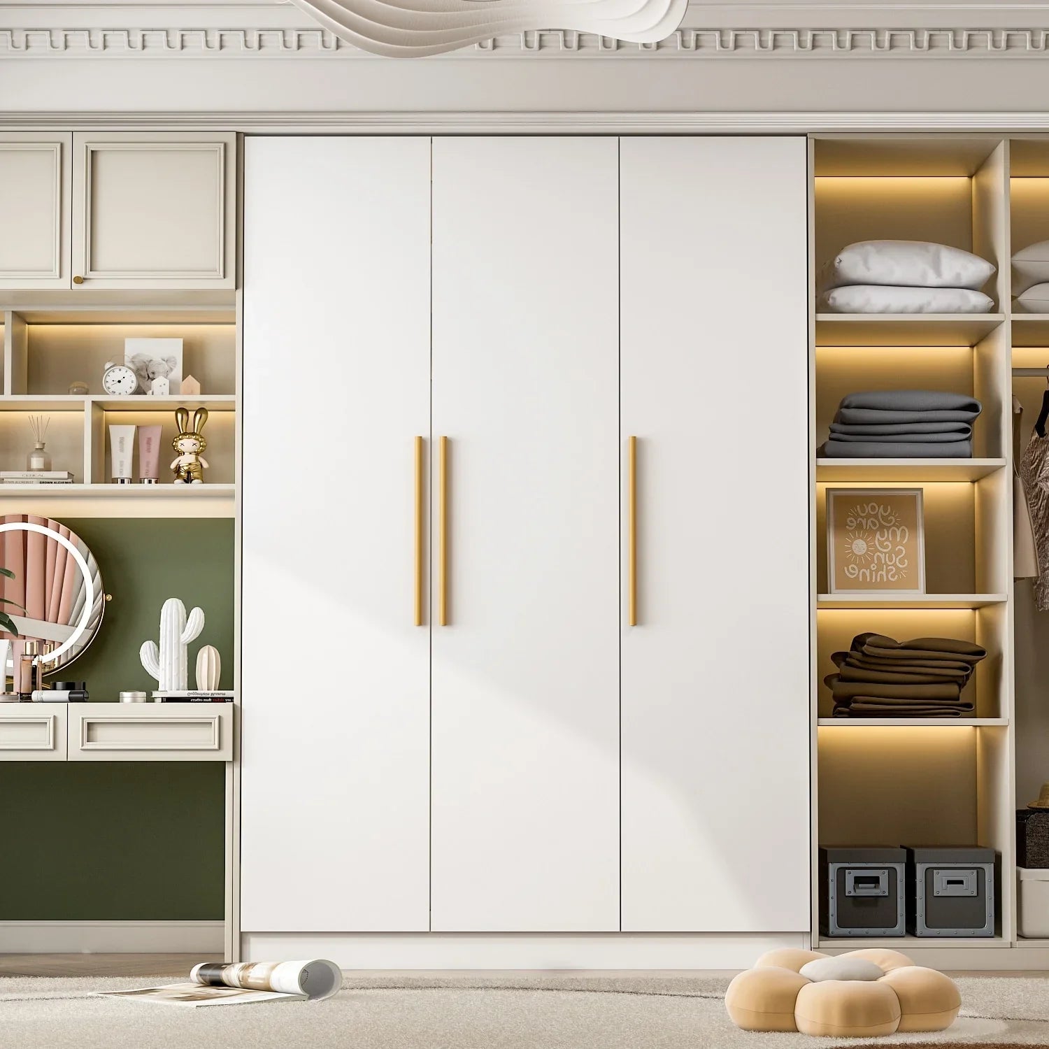 2026 New FUFU&GAGA Wardrobe Armoire Wooden Closet Cabinet 6 Storage Cube and Hanging Rod White - Image 3