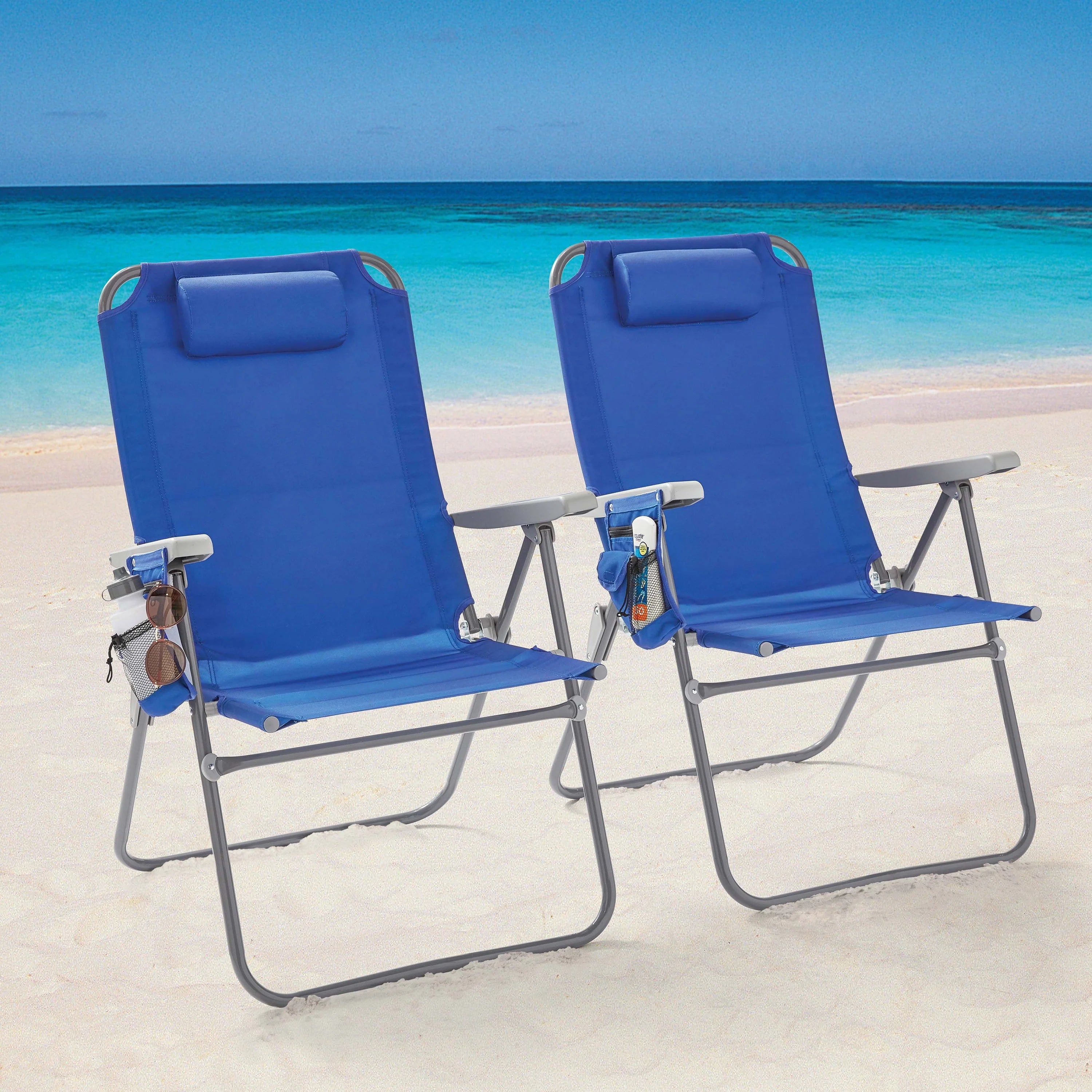 2026 New 2-Pack Mainstays Reclining 4-Position Oversize Beach Chair, Blue