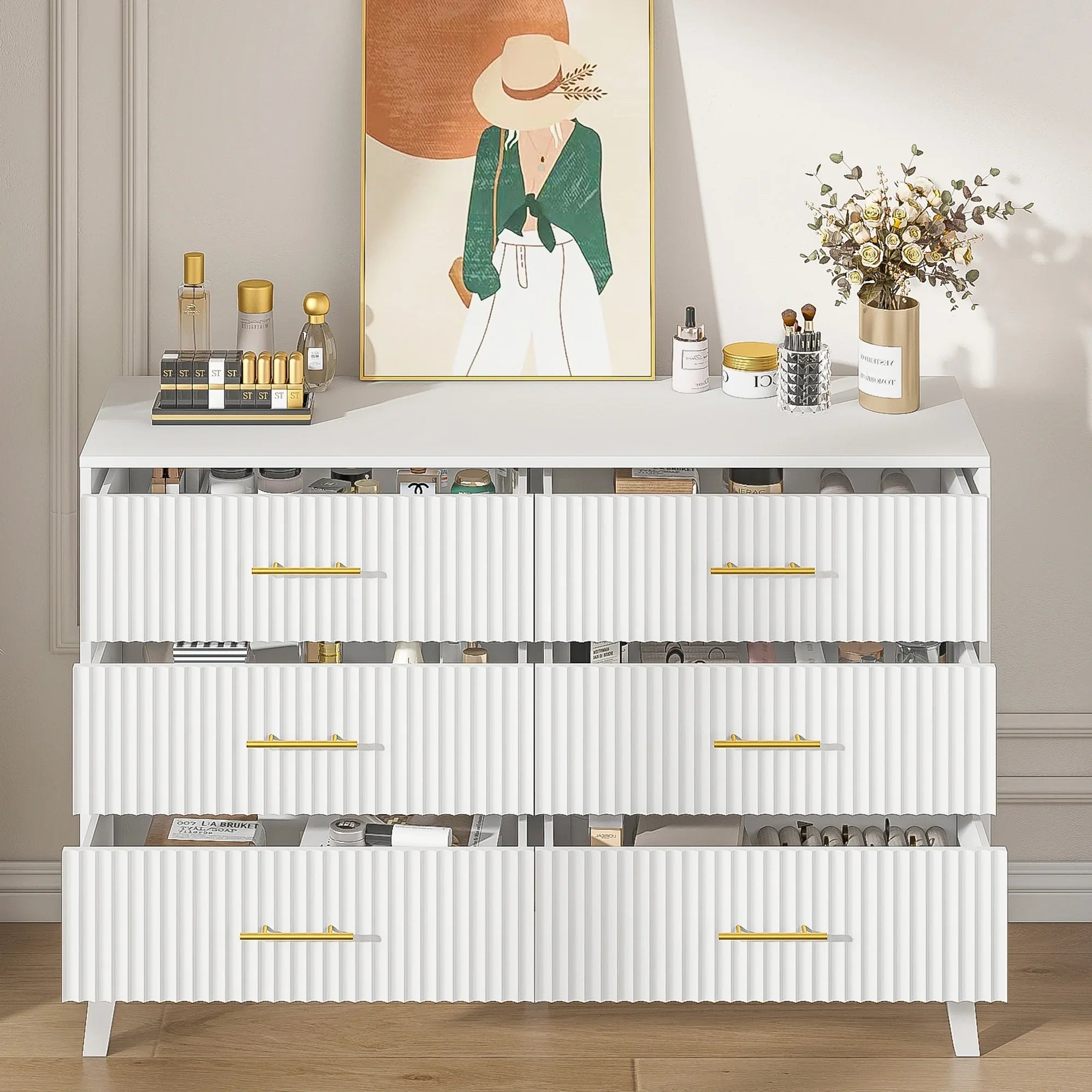 2026 New Fluted 6 Drawers Dresser, Wide Modern Chest of Drawers, 6 Drawer Double Dresser - Image 27