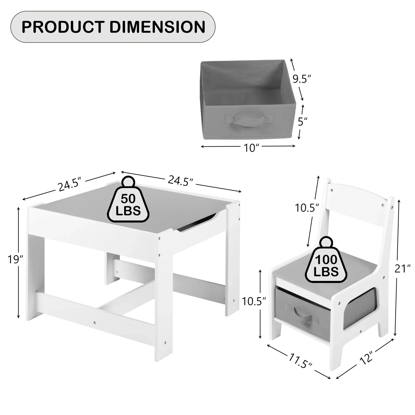 2026 New LINLUX Kids Table and 2 Chairs Set, Children Activity Table Chairs with Chalkboard/Whiteboard, Grey - Image 9