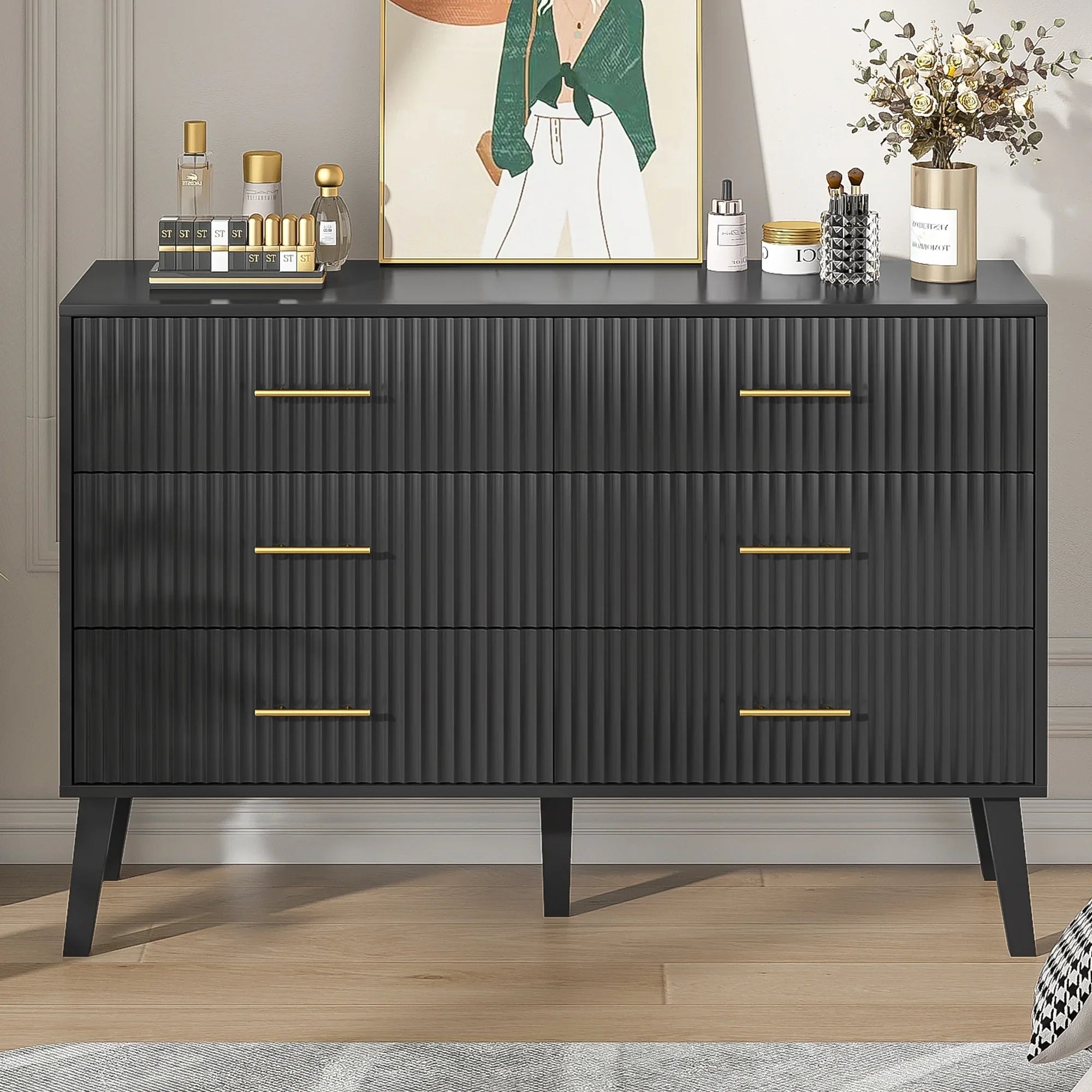2026 New Fluted 6 Drawers Dresser, Wide Modern Chest of Drawers, 6 Drawer Double Dresser - Image 35