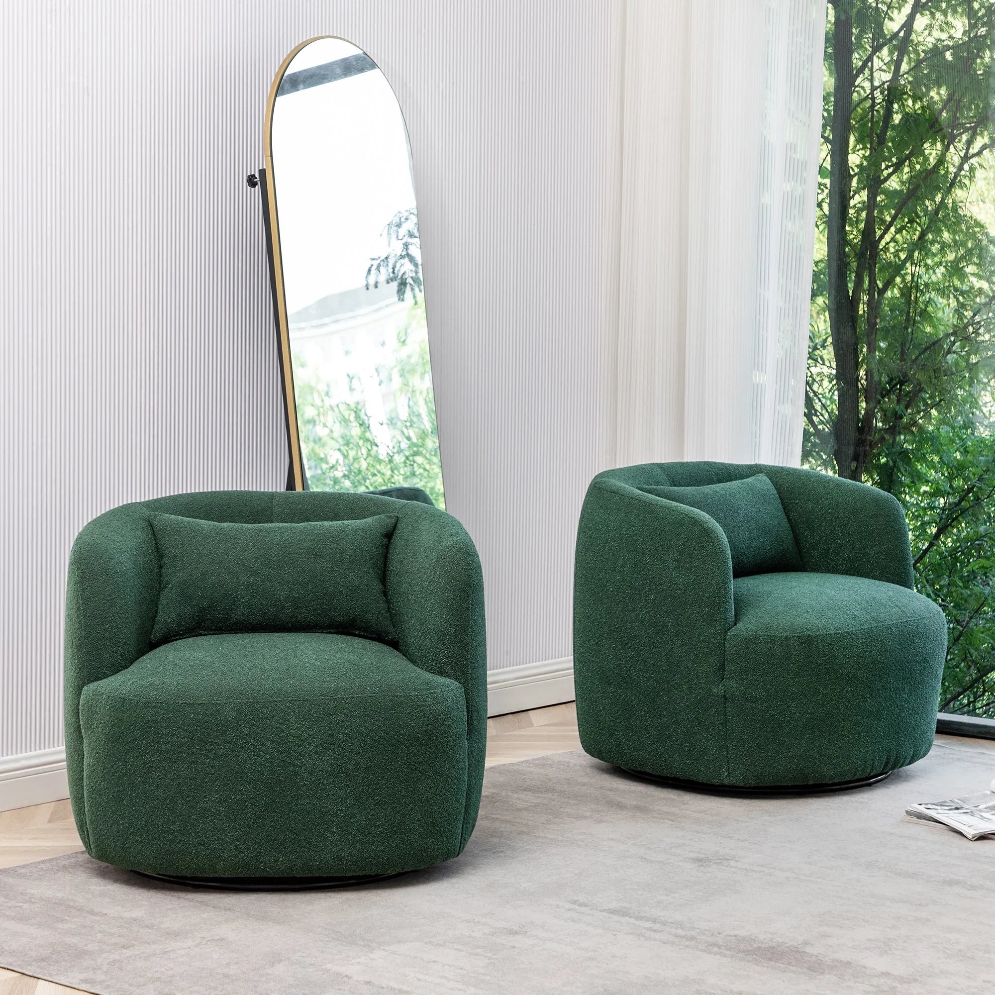 2026 New 34" Wide Boucle Swivel Barrel Chair, No Assembly Round Upholstered Armchair Accent Chair Single Sofa Chair with Toss Pillow for Living Room and Bedroom, Taupe - Image 37