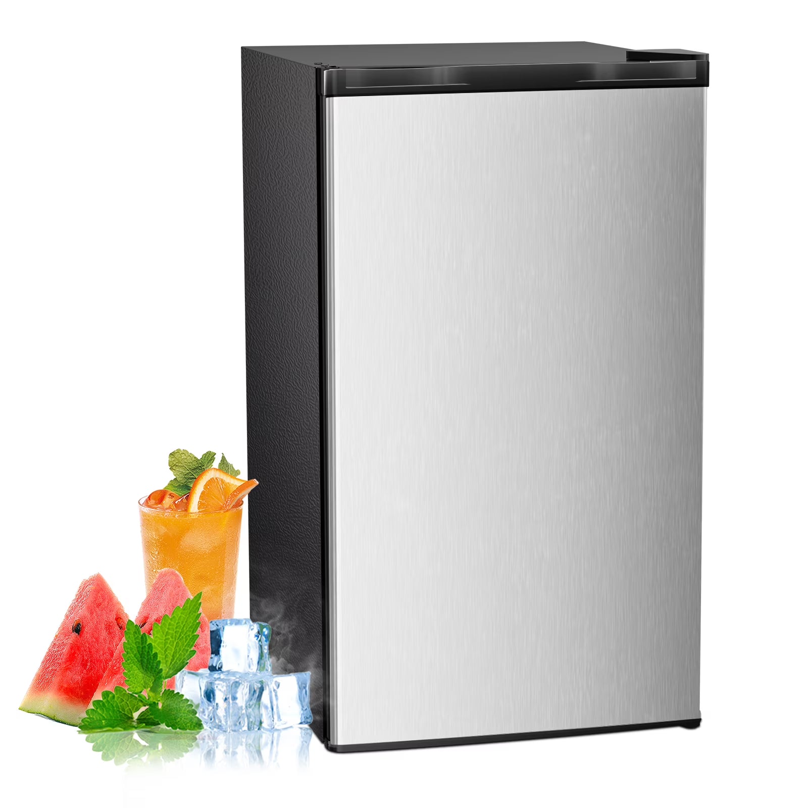 2026 New WAA 3.2 Cu.ft Compact Mini Fridge with Freezer - Reversible Single Door,Adjustable Thermostat,Low Noise,Energy Efficient,Suitable for Office/Dorm/Bedroom/Apartment