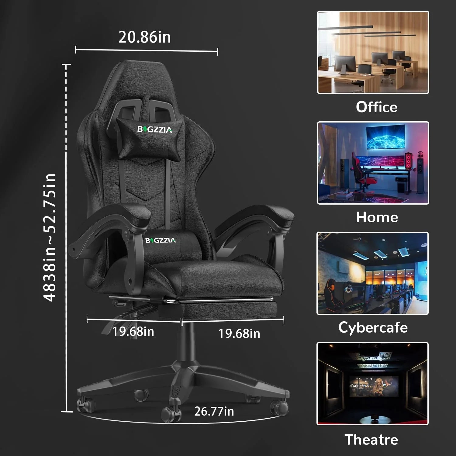 2026 New Bigzzia Gaming Chair Office Chair, Ergonomic Game Chair with Height Adjustable Headrest and Lumbar Support for Adults Teens, Black & White - Image 41